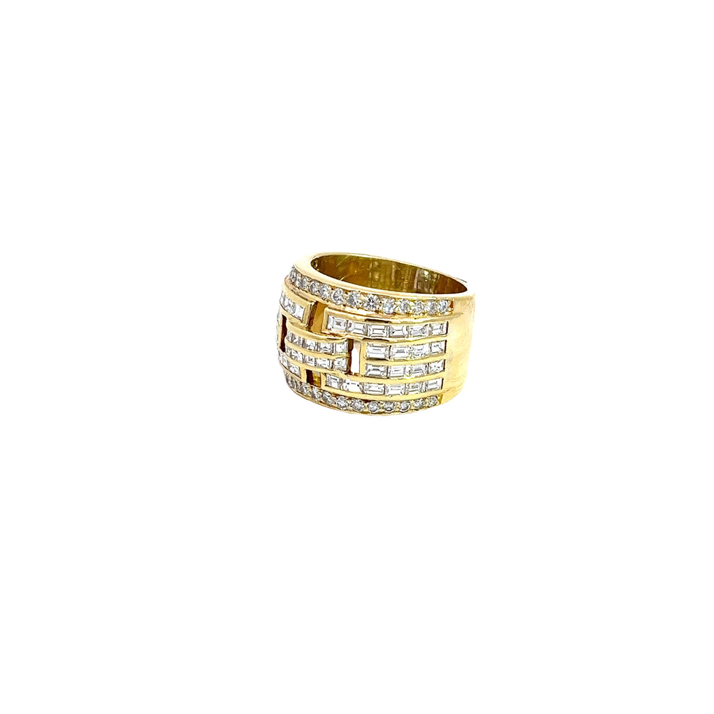 18k Yellow Gold 3ct F VS2 Baguette and Round Diamond Band