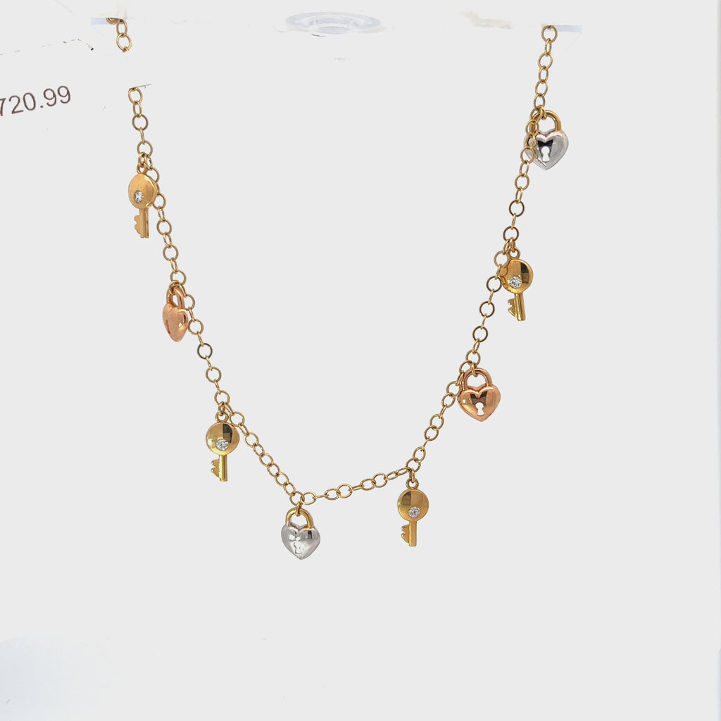 18KY HEART AND KEYS ANKLET