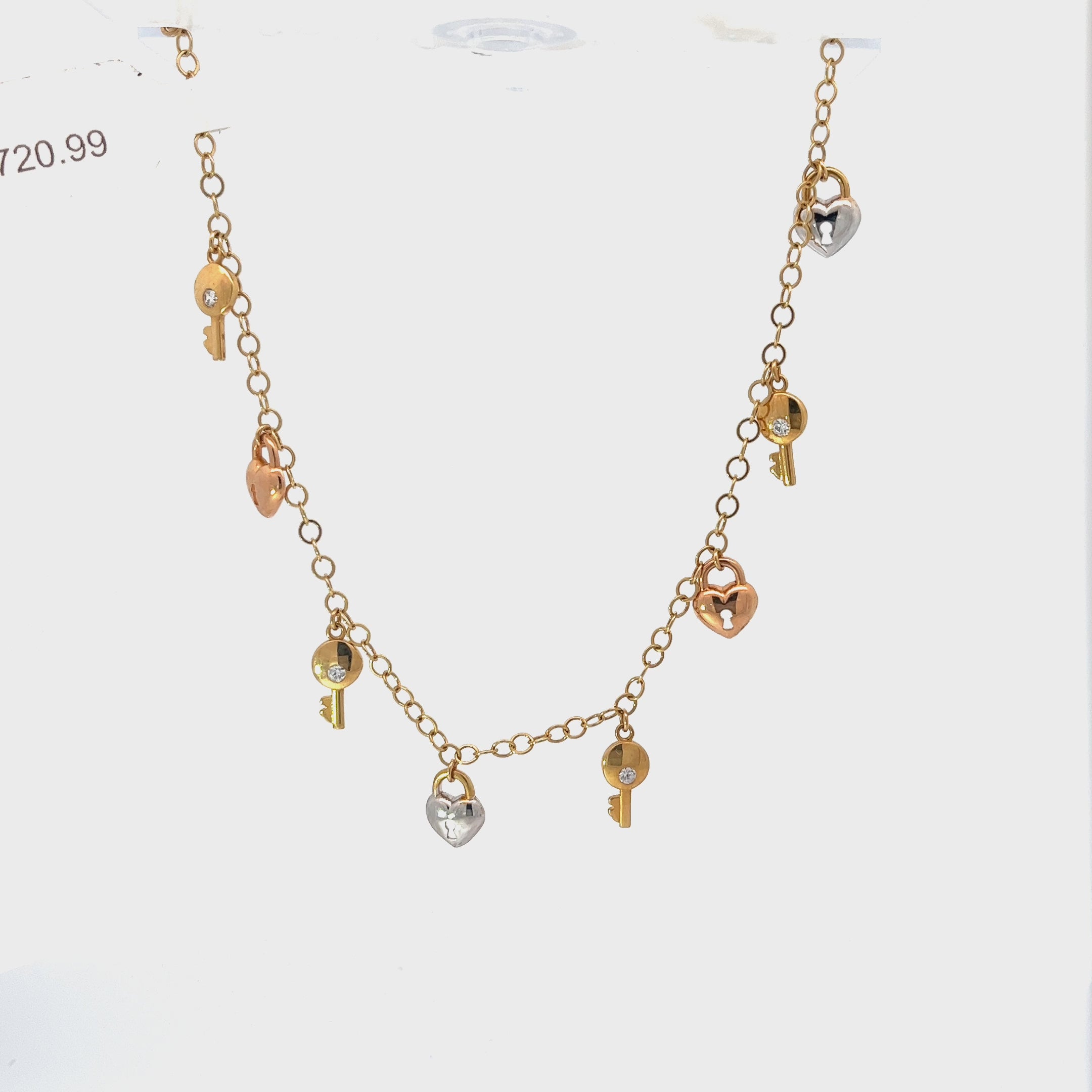18KY HEART AND KEYS ANKLET