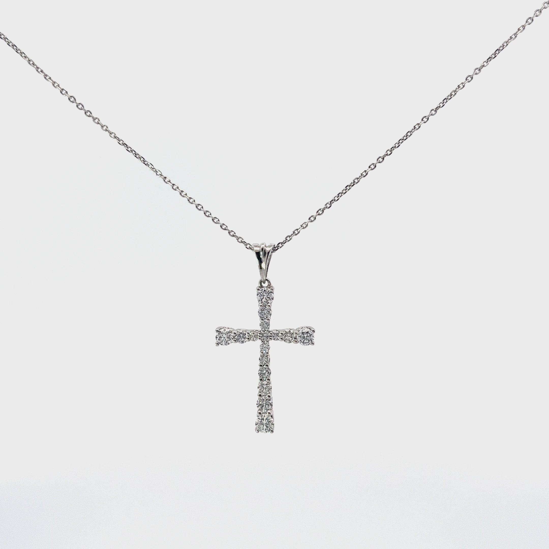 14k White Gold 1.00ct F VS2 Round Diamond Graduating Cross Necklace
