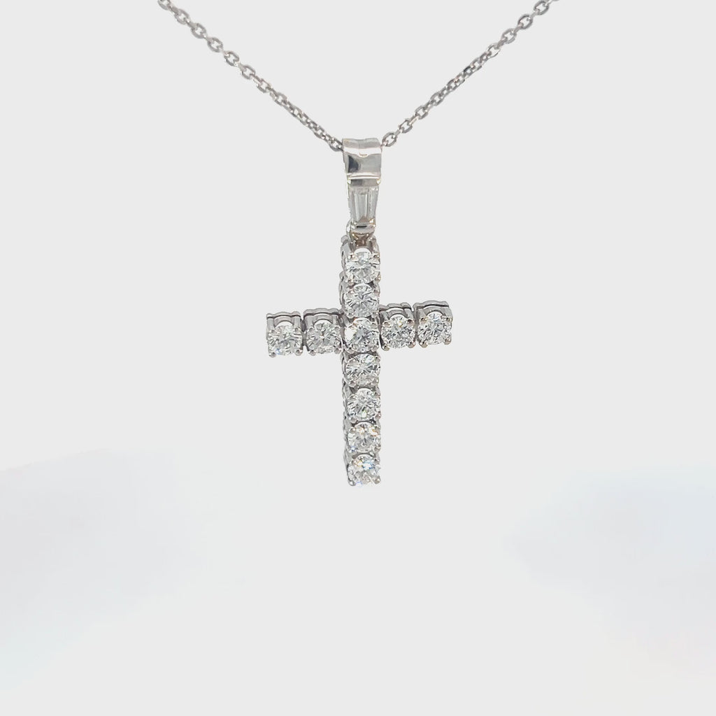 18k White Gold 1.50ct E VS2 Round Diamond Cross with a Baguette Bail Pendant