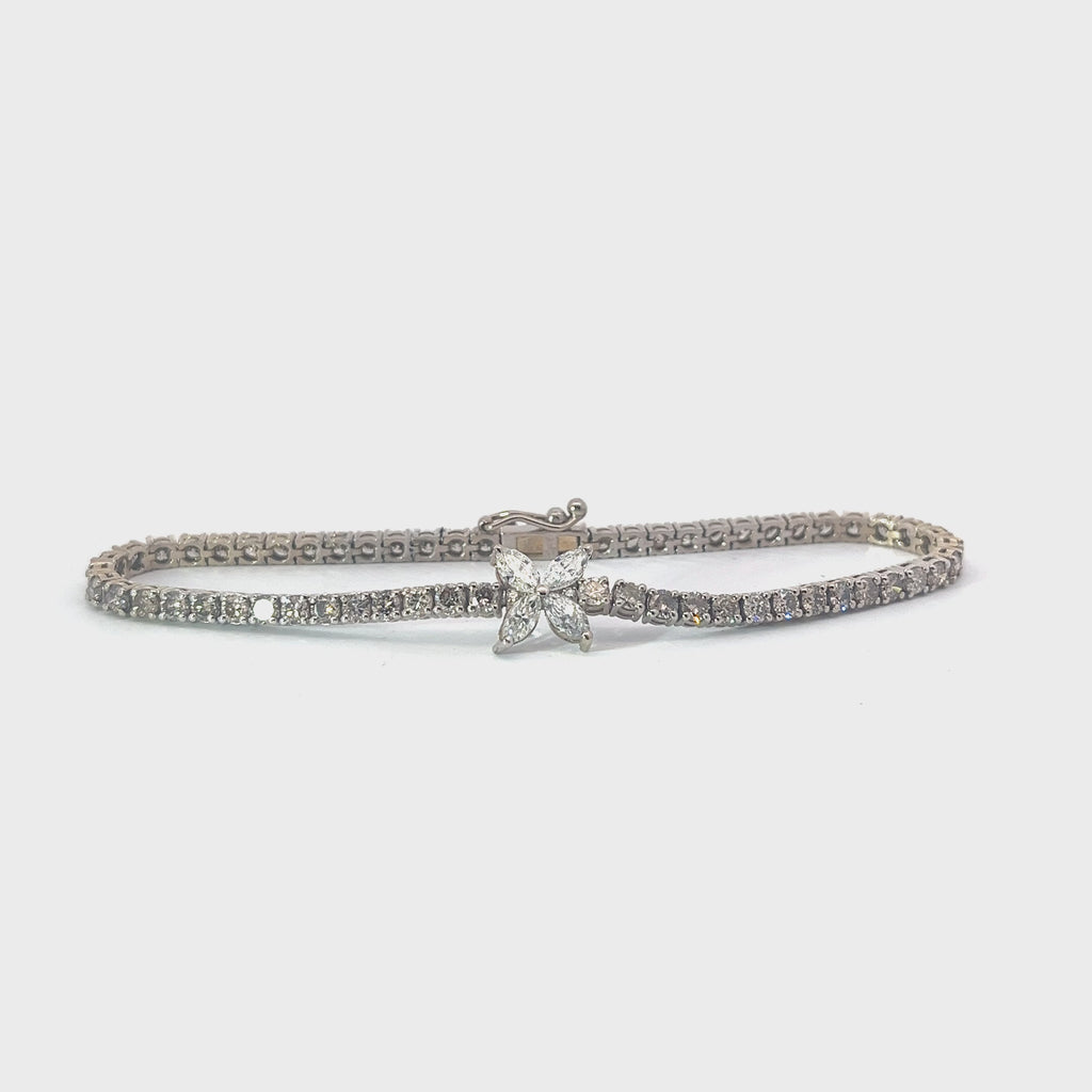 18k white gold 4.63ct G VS2 Marquise Cut Diamond and Chocolate Diamond Bracelet