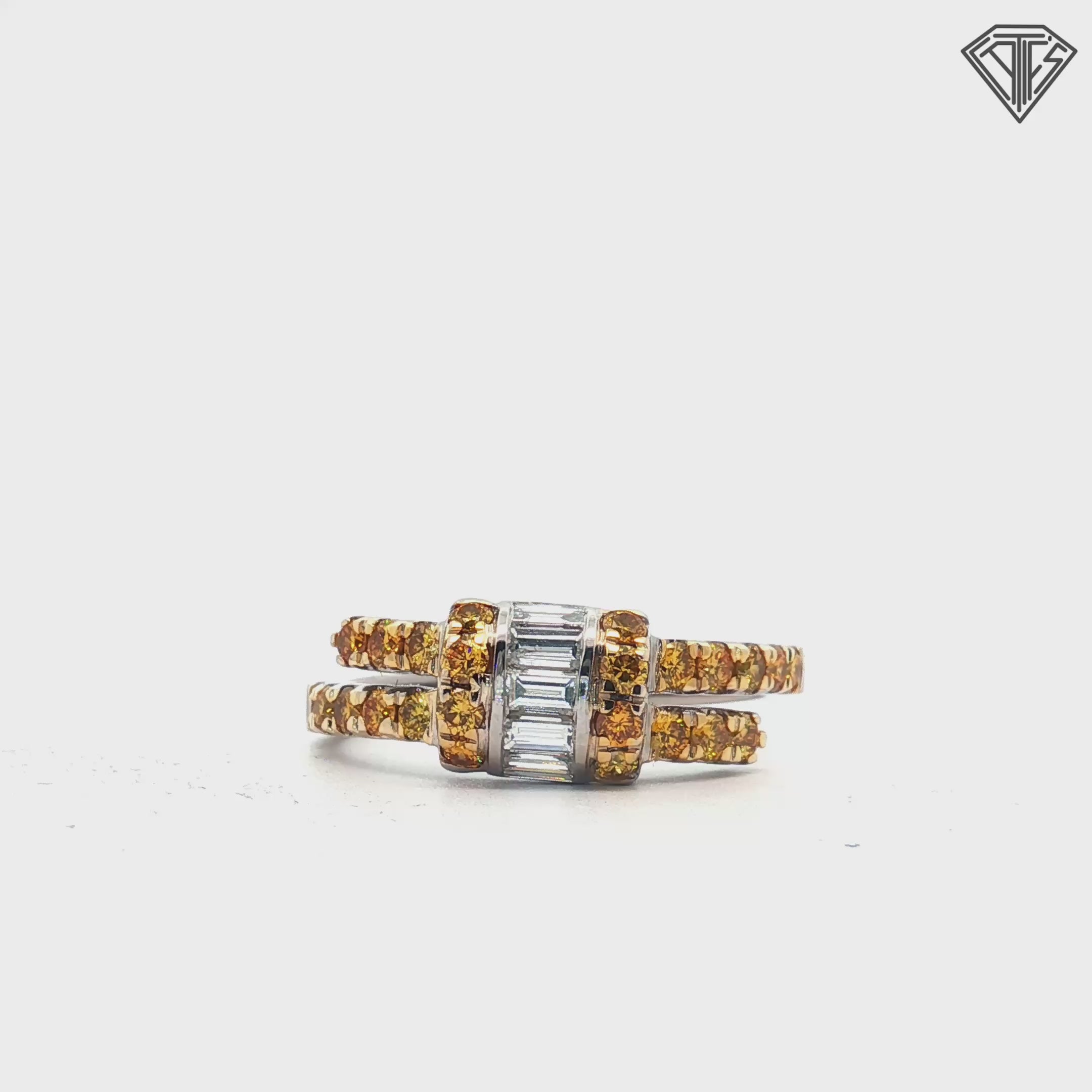 14k Two Tone .65ct Round Yellow Diamond/.25ct G VS2 Baguette Diamond Ring Size 6.5