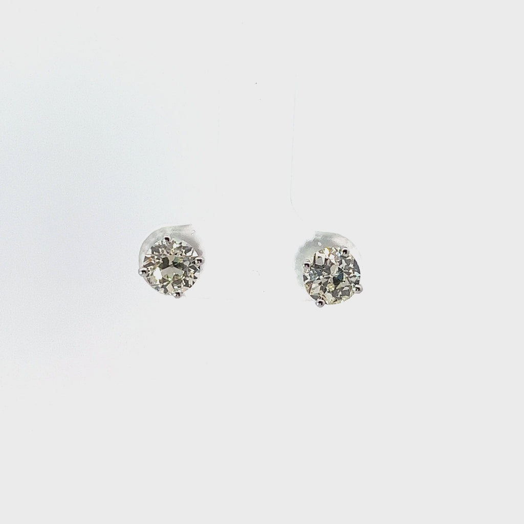 14k White Gold 1.83ct I VS2 Round Old Mine Cut Stud Earrings