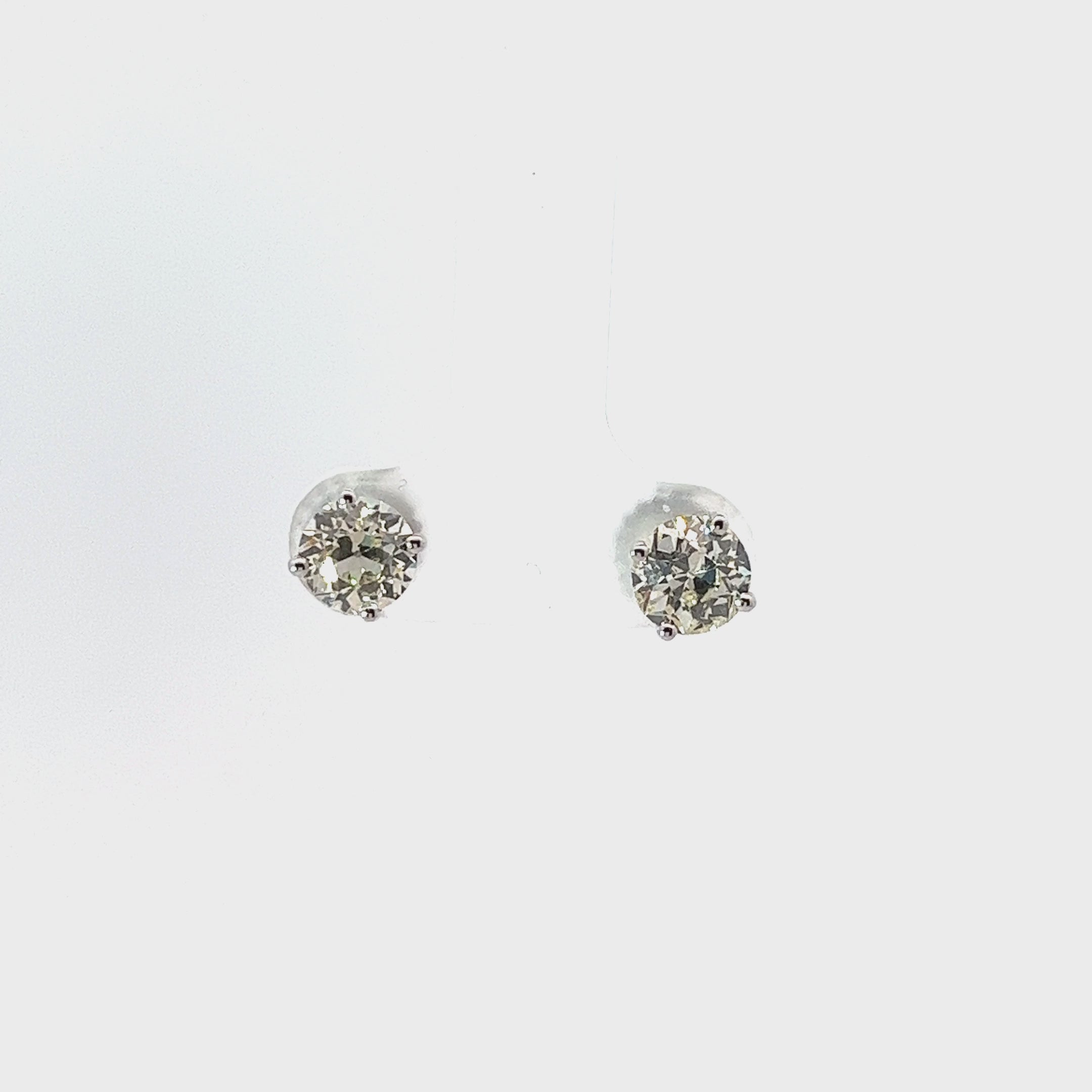 14k White Gold 1.83ct I VS2 Round Old Mine Cut Stud Earrings