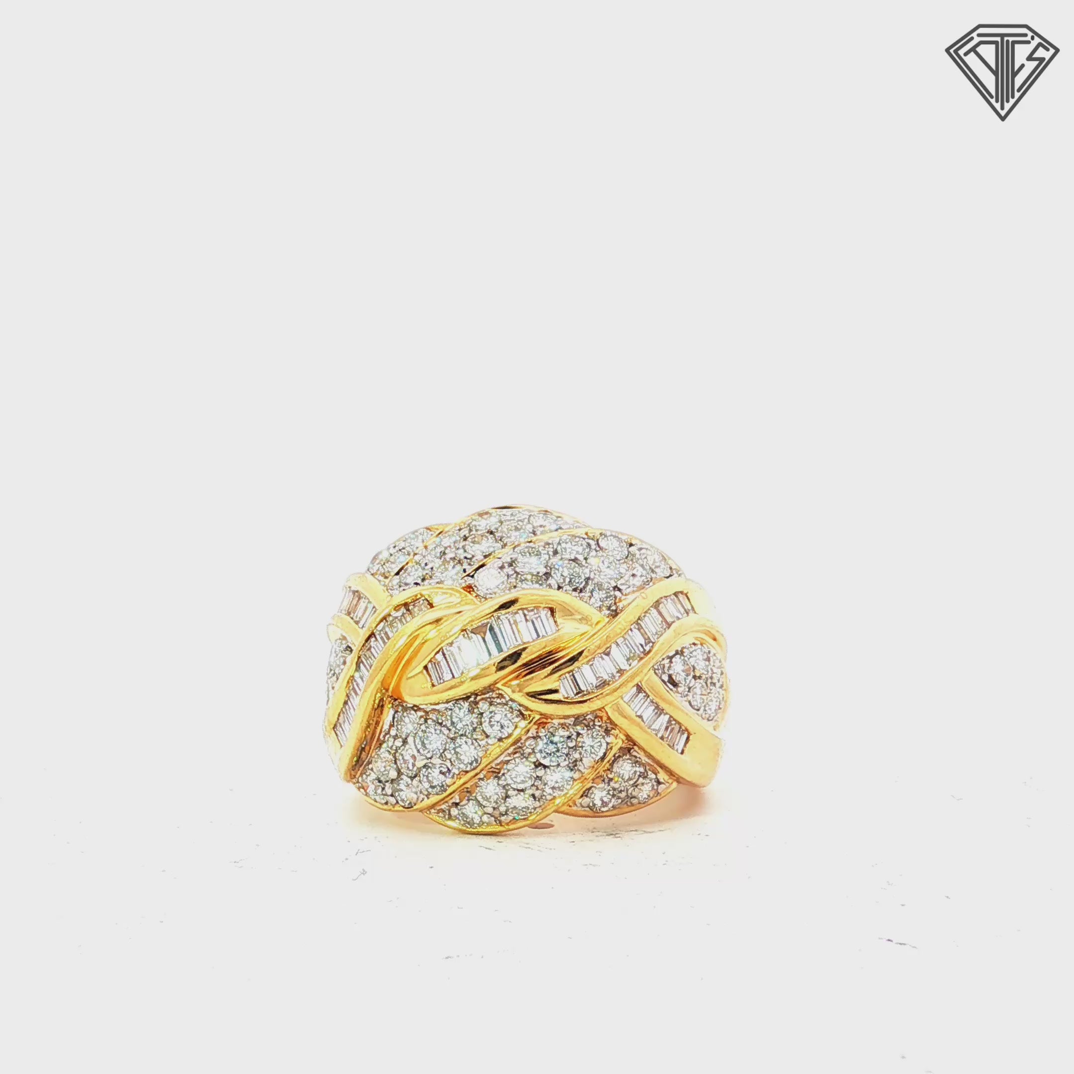 18k Yellow Gold 2.50ct E/F VS1/VS2 Round and Baguette Diamond Estate Woven/ Braided Cocktail Ring  Size 7.5