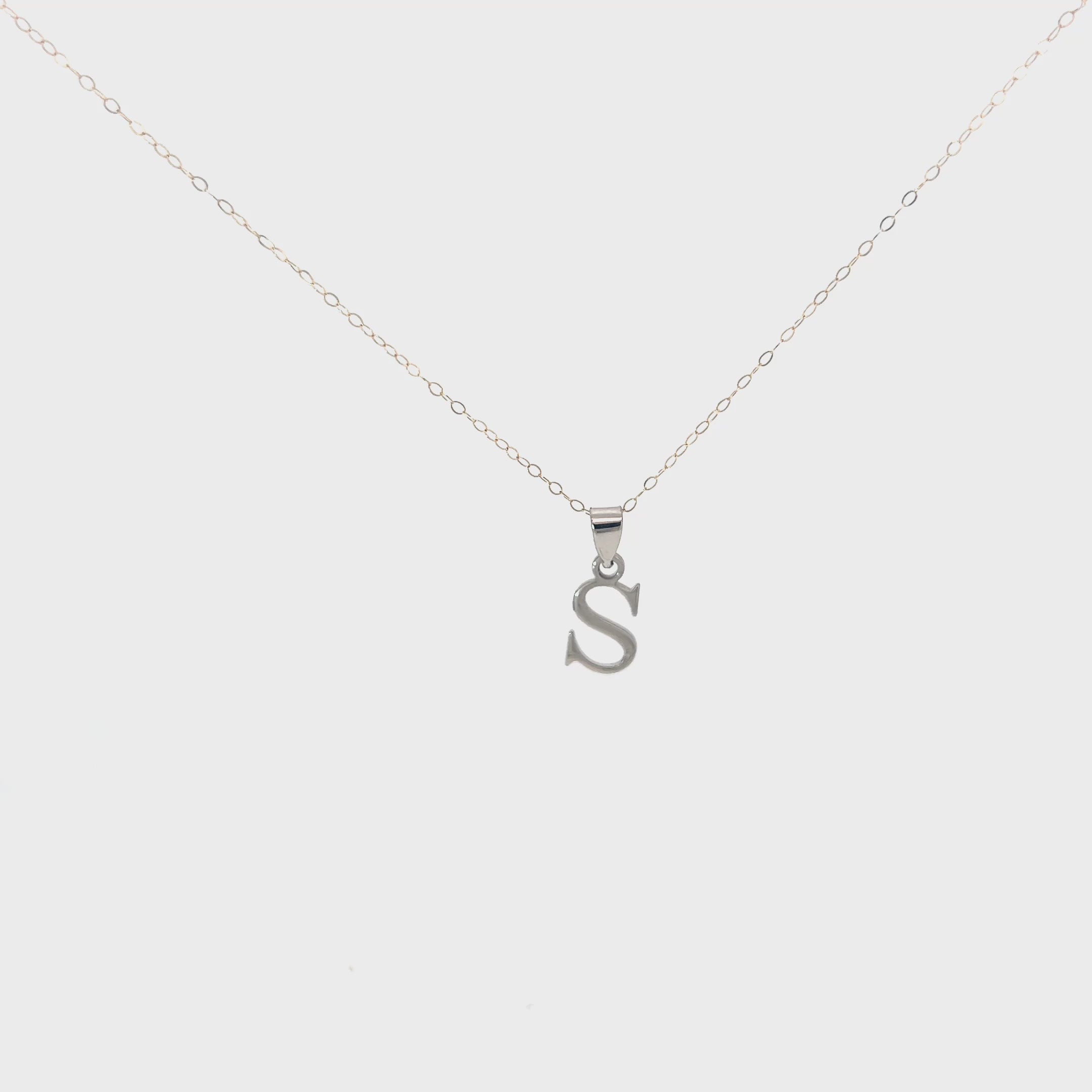 14k White Gold Polished Block Letter S Initial Pendant .70 gram