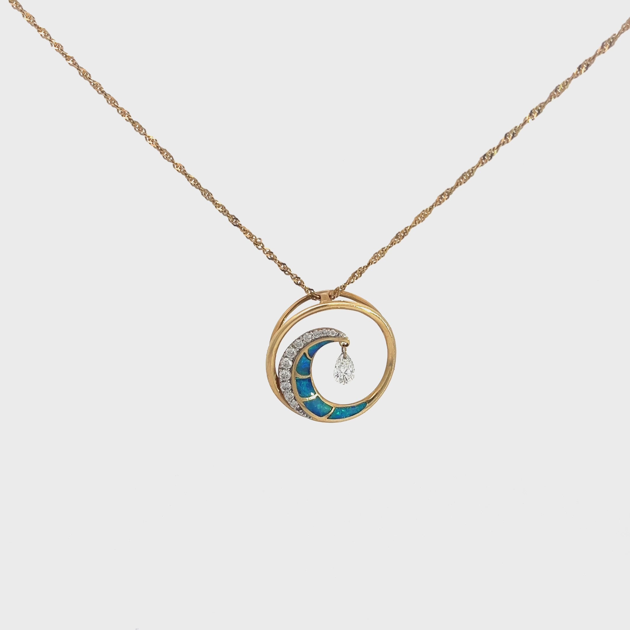 14k Yellow Gold .35ct F VS2 Round Diamond Mother of Pearl Necklace 18 inch length