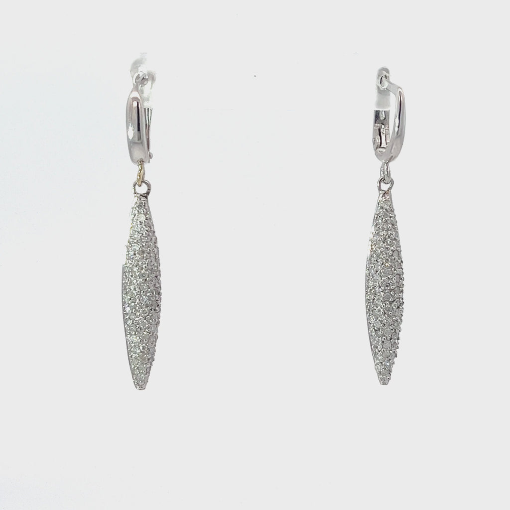 14k White Gold 1.00ct G SI2 Round Pave Diamond Drop Earrings