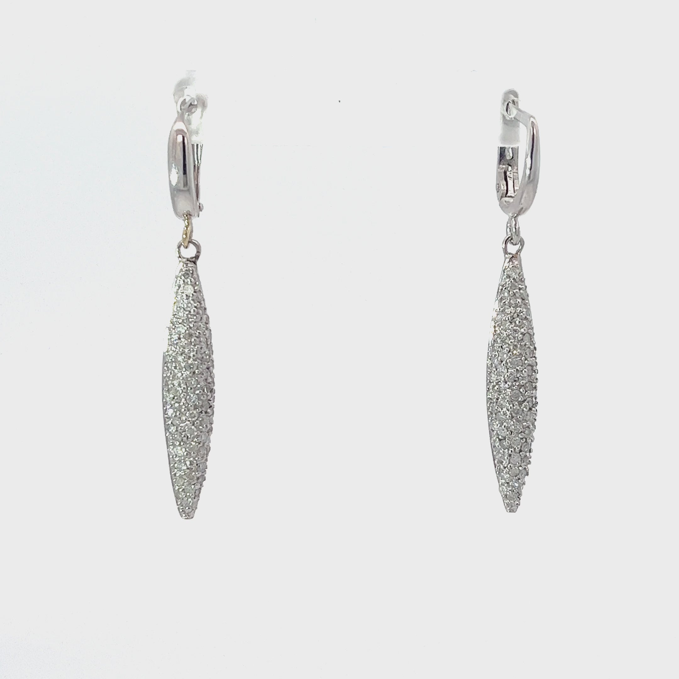 14k White Gold 1.00ct G SI2 Round Pave Diamond Drop Earrings