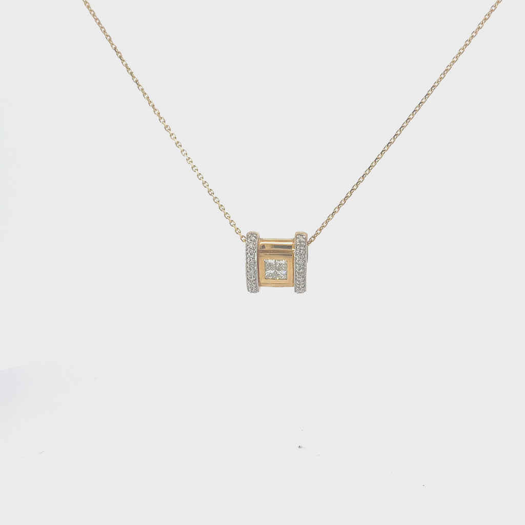 14k Yellow Gold .35ct G VS2 Princess Cut and Round Diamond Necklace you