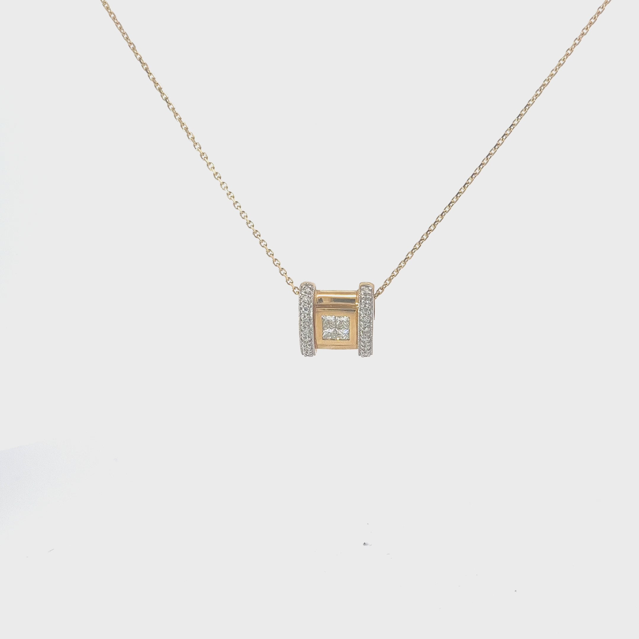 14k Yellow Gold .35ct G VS2 Princess Cut and Round Diamond Necklace you
