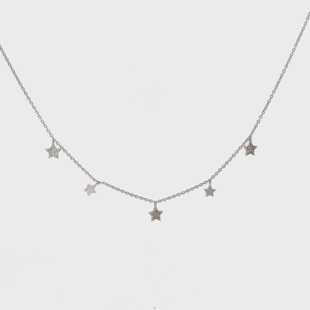 14k White Gold 3.0 gram Dangle Small  Stars Necklace