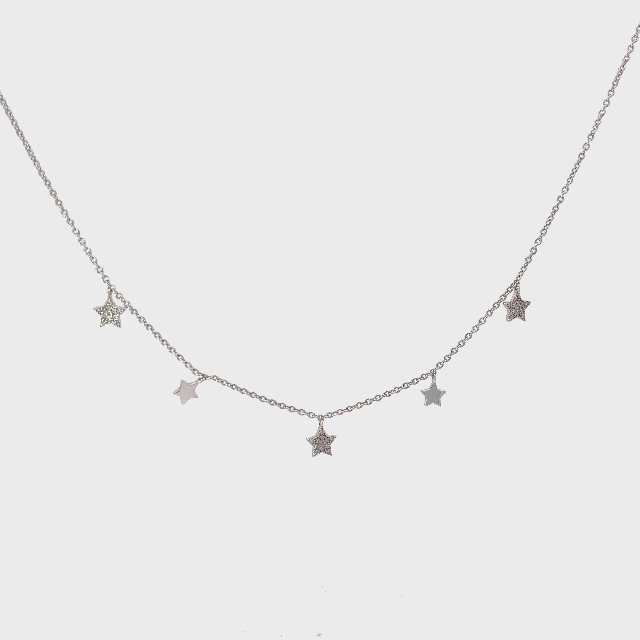 14k White Gold 3.0 gram Dangle Small  Stars Necklace