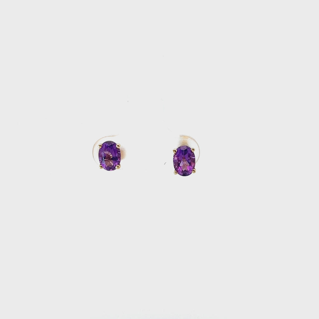 14k Yellow Gold Oval Amethyst Stud Earrings
