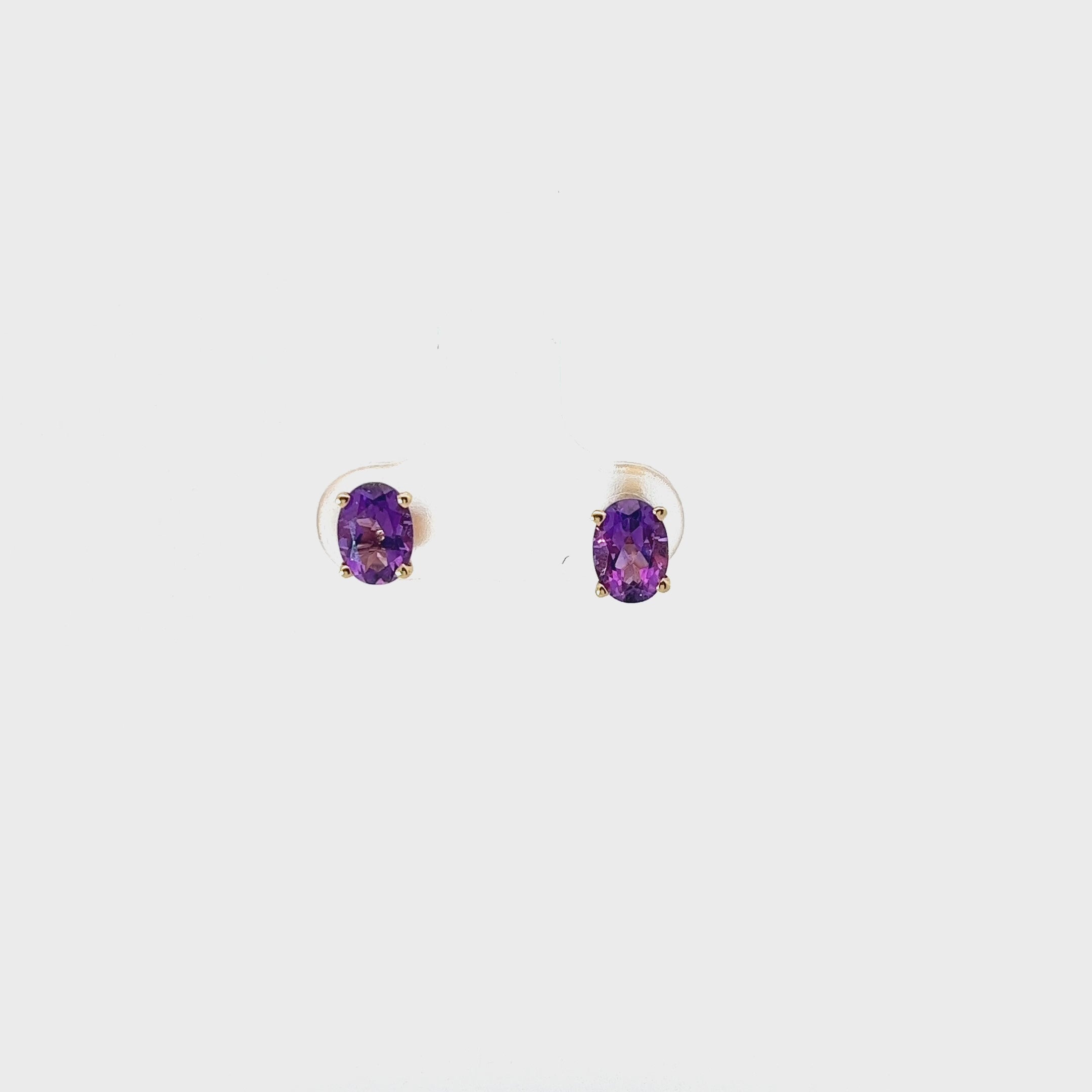 14k Yellow Gold Oval Amethyst Stud Earrings