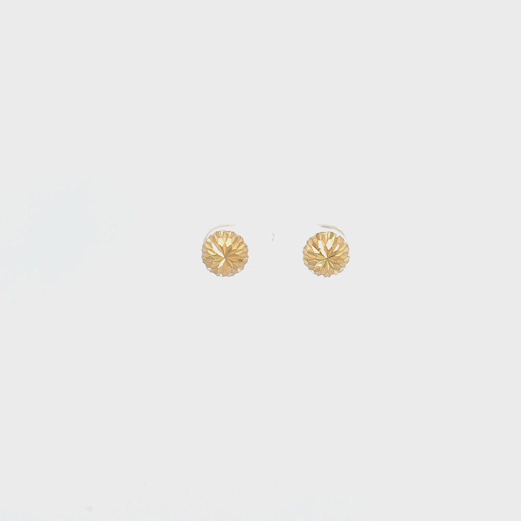 18k Yellow Gold Diamond Cut Domed 8mm Round 1/2 Ball Stud Earrings