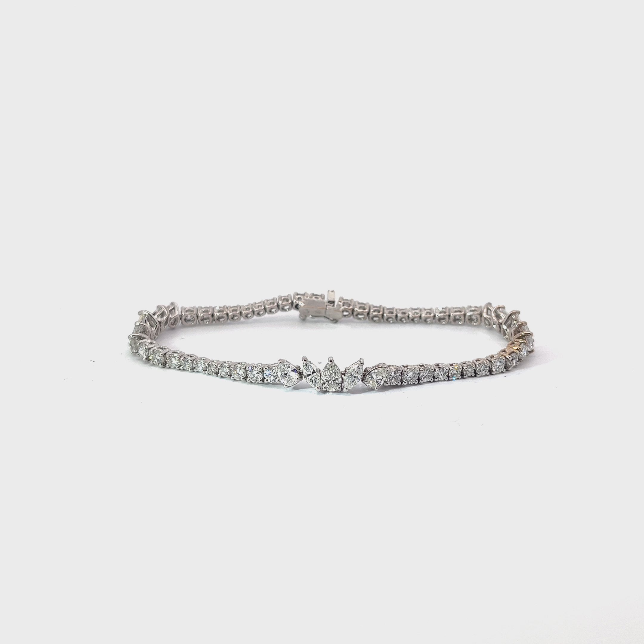 18K White Gold 6.85ct G VS2 Pear Shape, Marquise Shape and Round  Diamond Tennis Bracelet