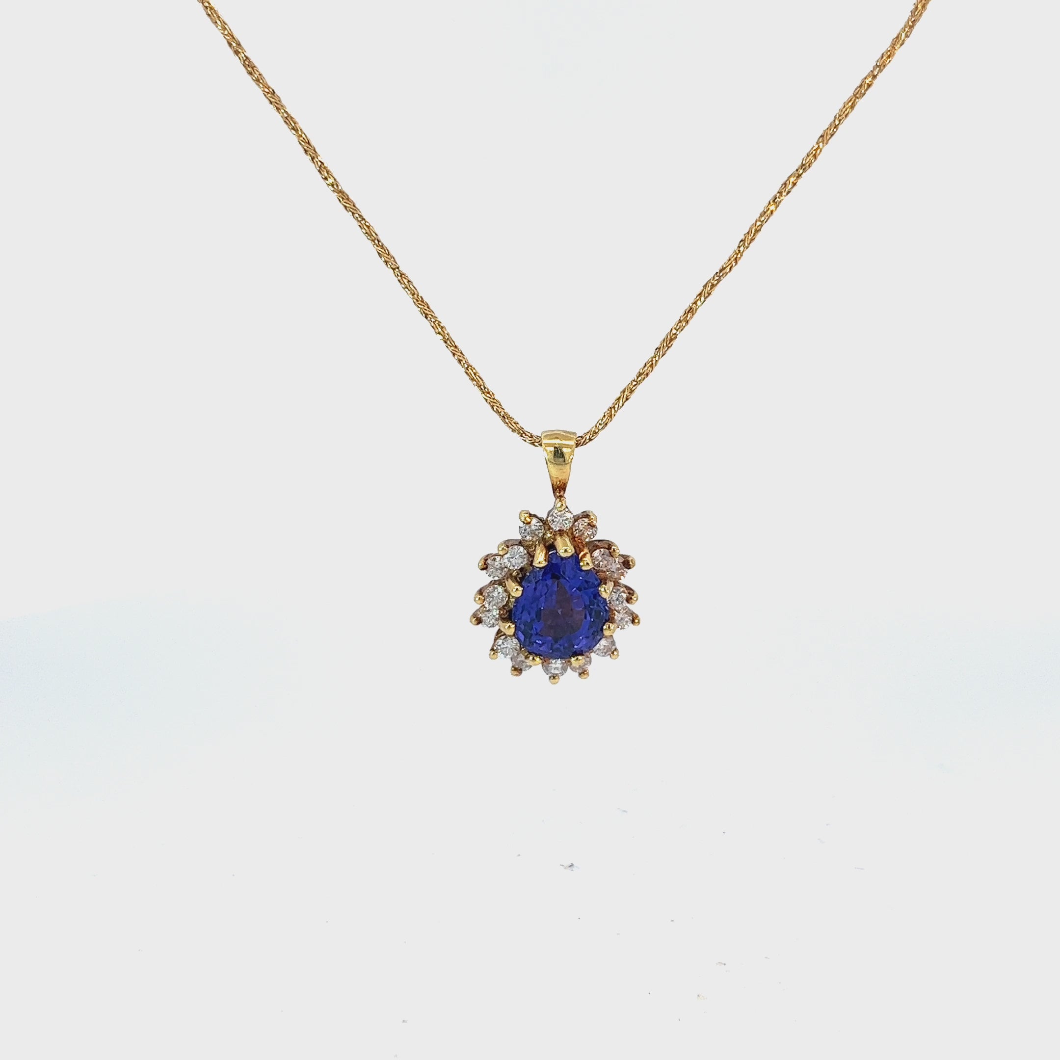 18k Yellow Gold 2.00ct Pear Shape Tanzanite and .40ct F VS2 Round Diamond Necklace