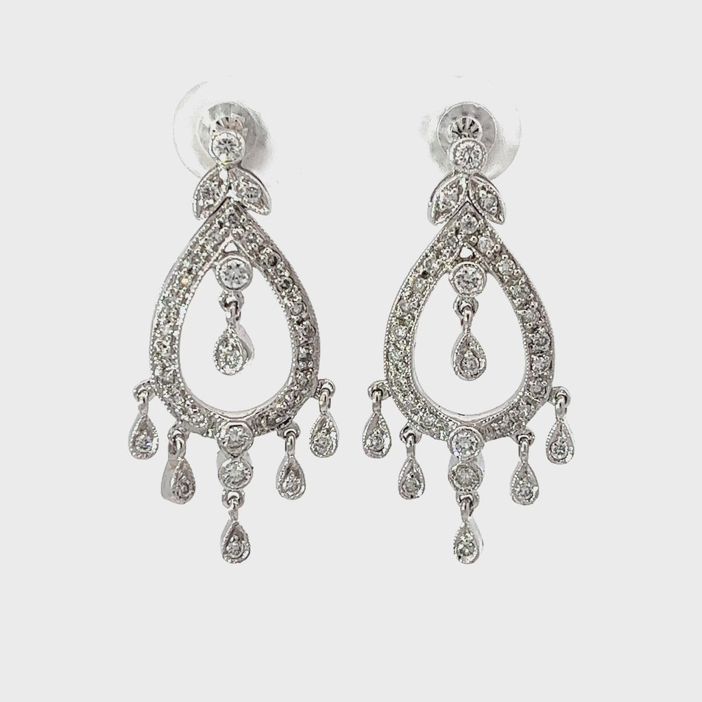 14k White Gold 1.00 G SI1 Round Diamond Chandelier Earrings