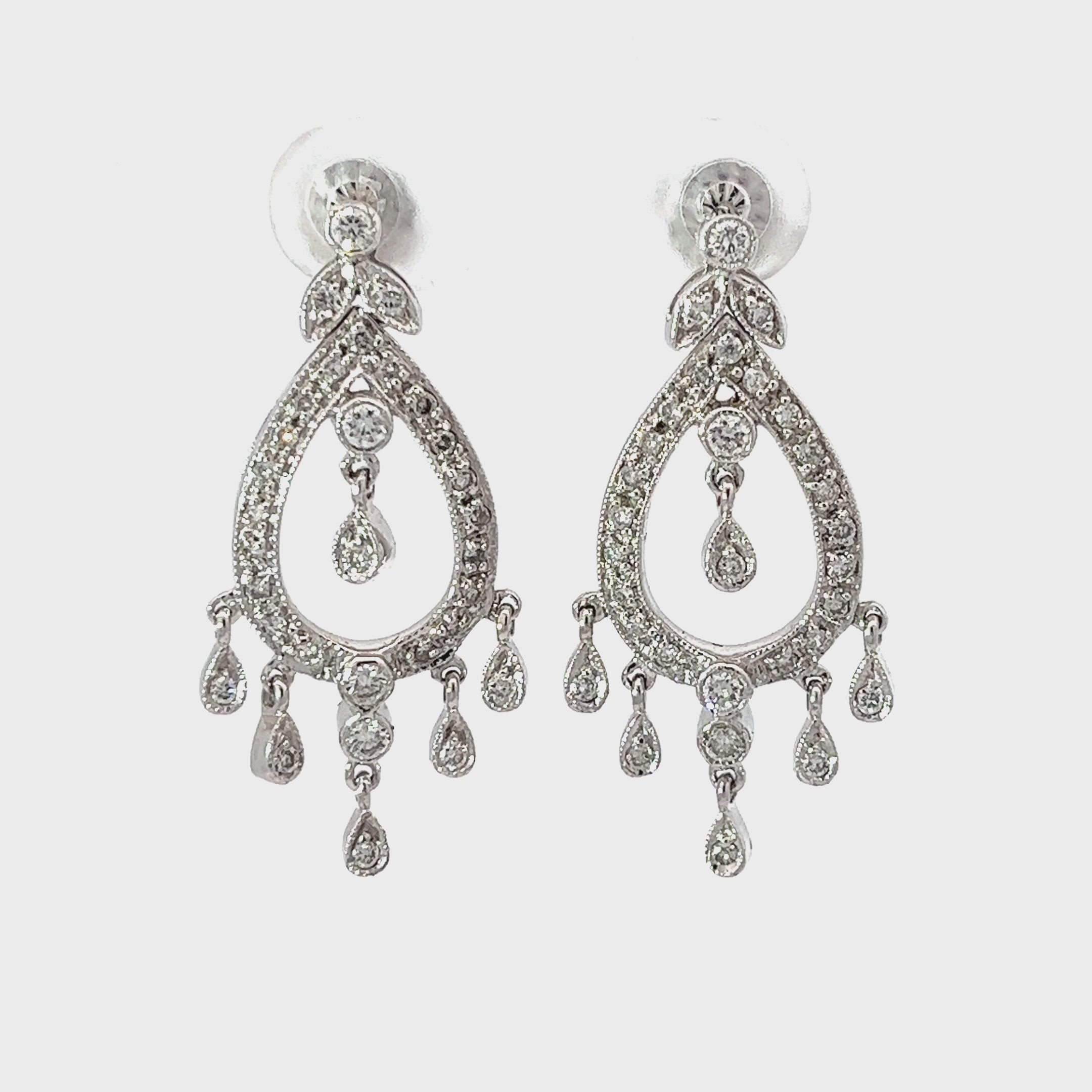 14k White Gold 1.00 G SI1 Round Diamond Chandelier Earrings