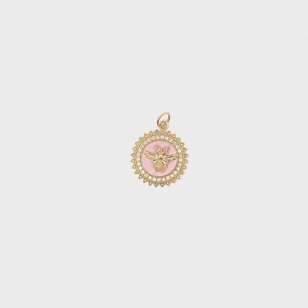 14k Yellow Gold .46ct G SI1 Round Diamond Bee Pendant  with POPL Back Ground  20mm 3.7 gram