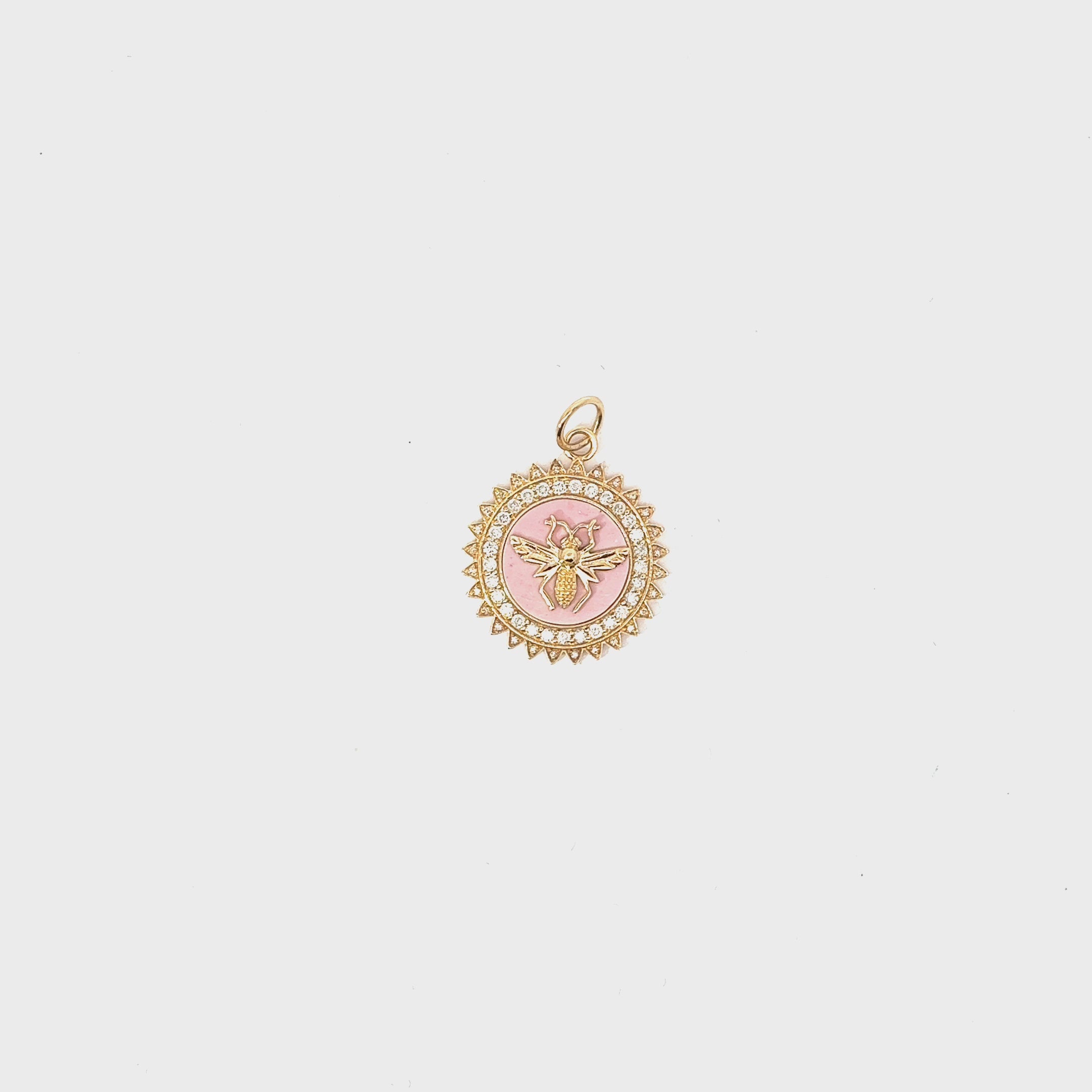 14k Yellow Gold .46ct G SI1 Round Diamond Bee Pendant  with POPL Back Ground  20mm 3.7 gram