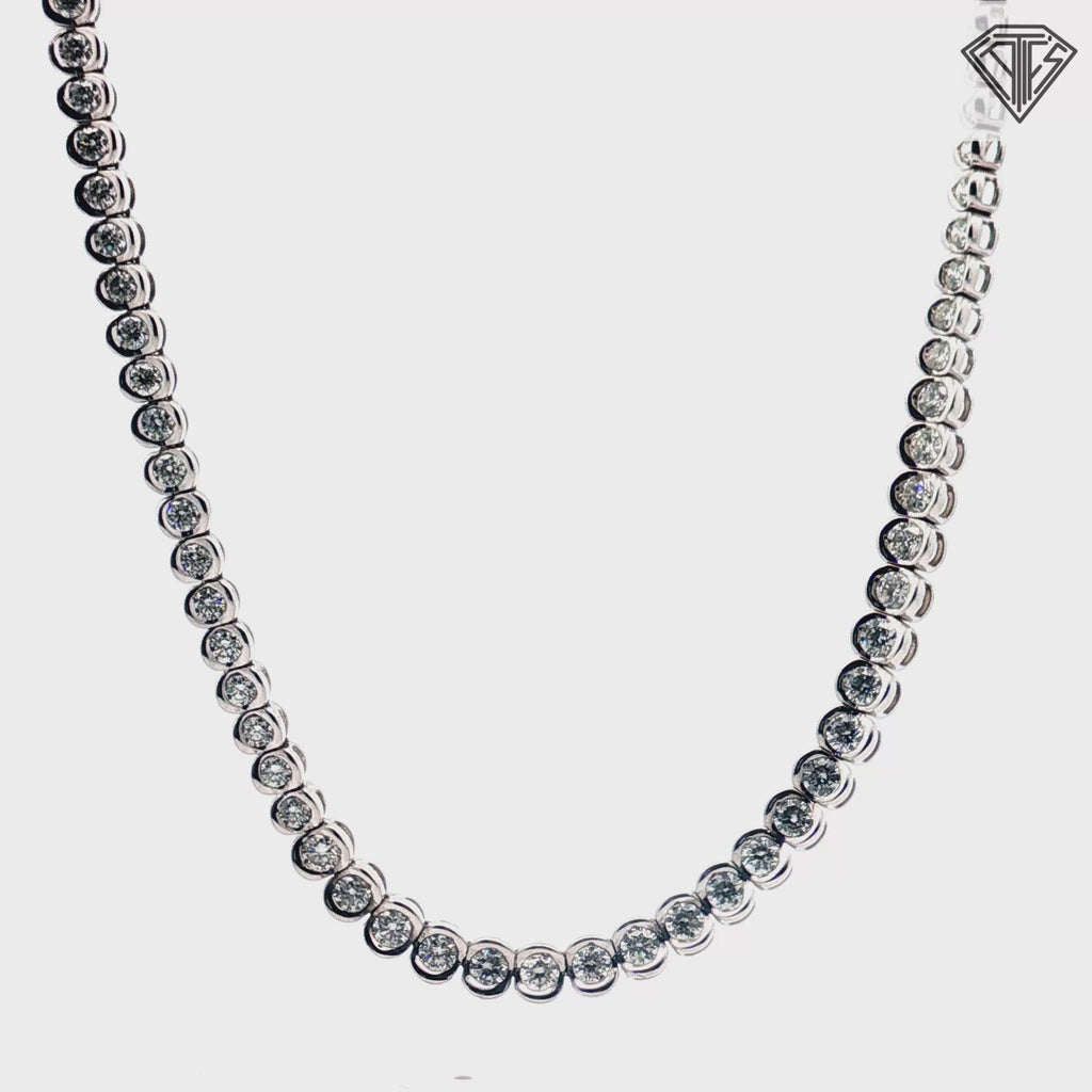 14k White Gold 6.00ct G/H  SI1/ SI2 Round Diamond Graduated Bezel Set Riviera Necklace
