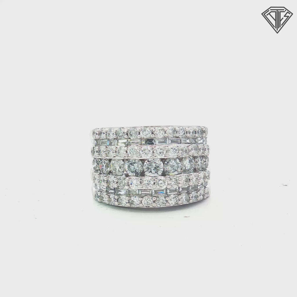14k White Gold 3.00ct Round and Baguette Diamond Multi-Row 15mm Wide Anniversary Band Size 7