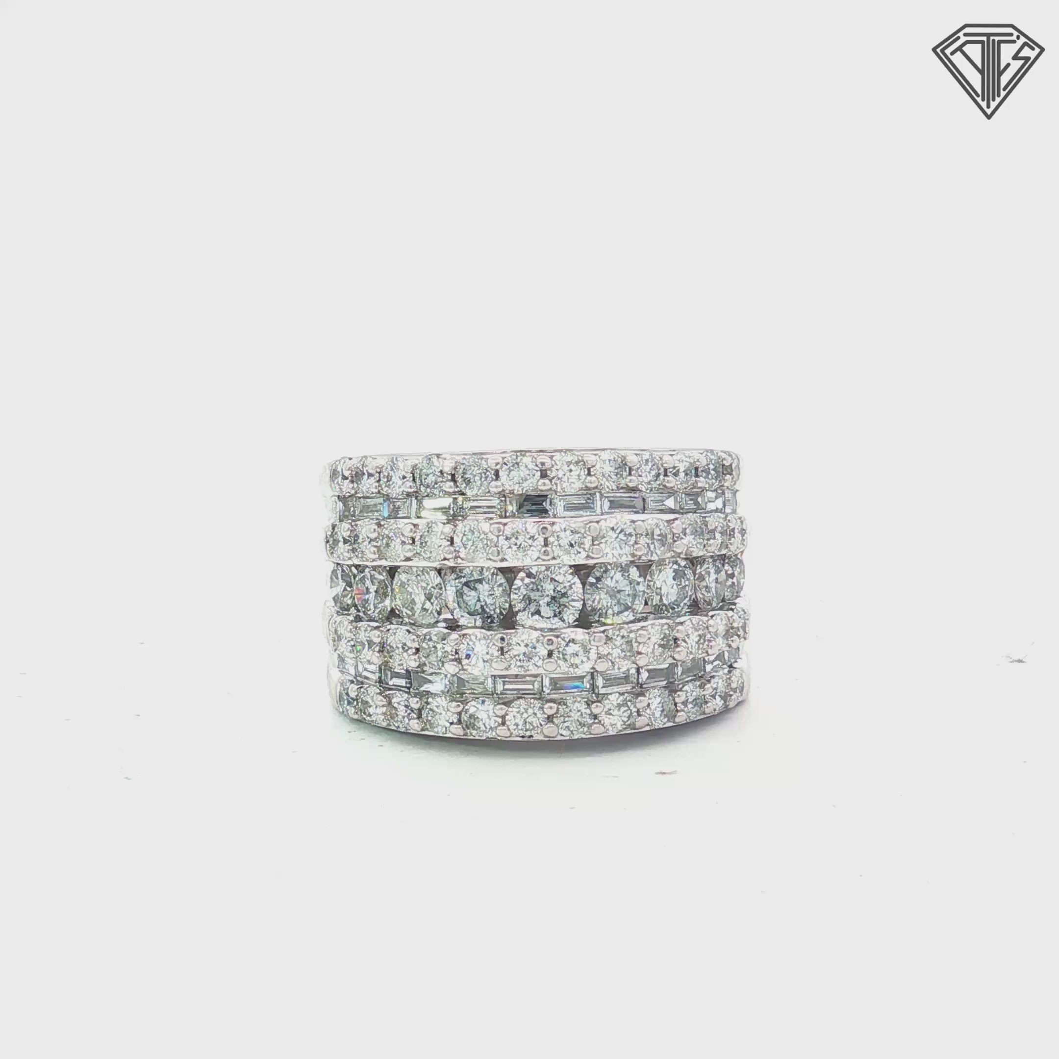14k White Gold 3.00ct Round and Baguette Diamond Multi-Row 15mm Wide Anniversary Band Size 7