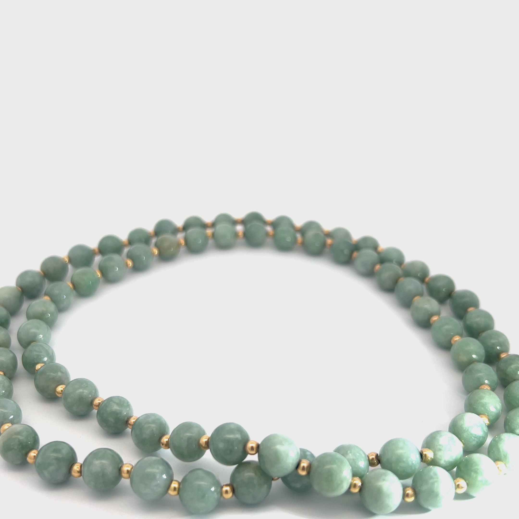 Vintage Jade 8mm and Gold Bead 3mm Necklace 28" inch