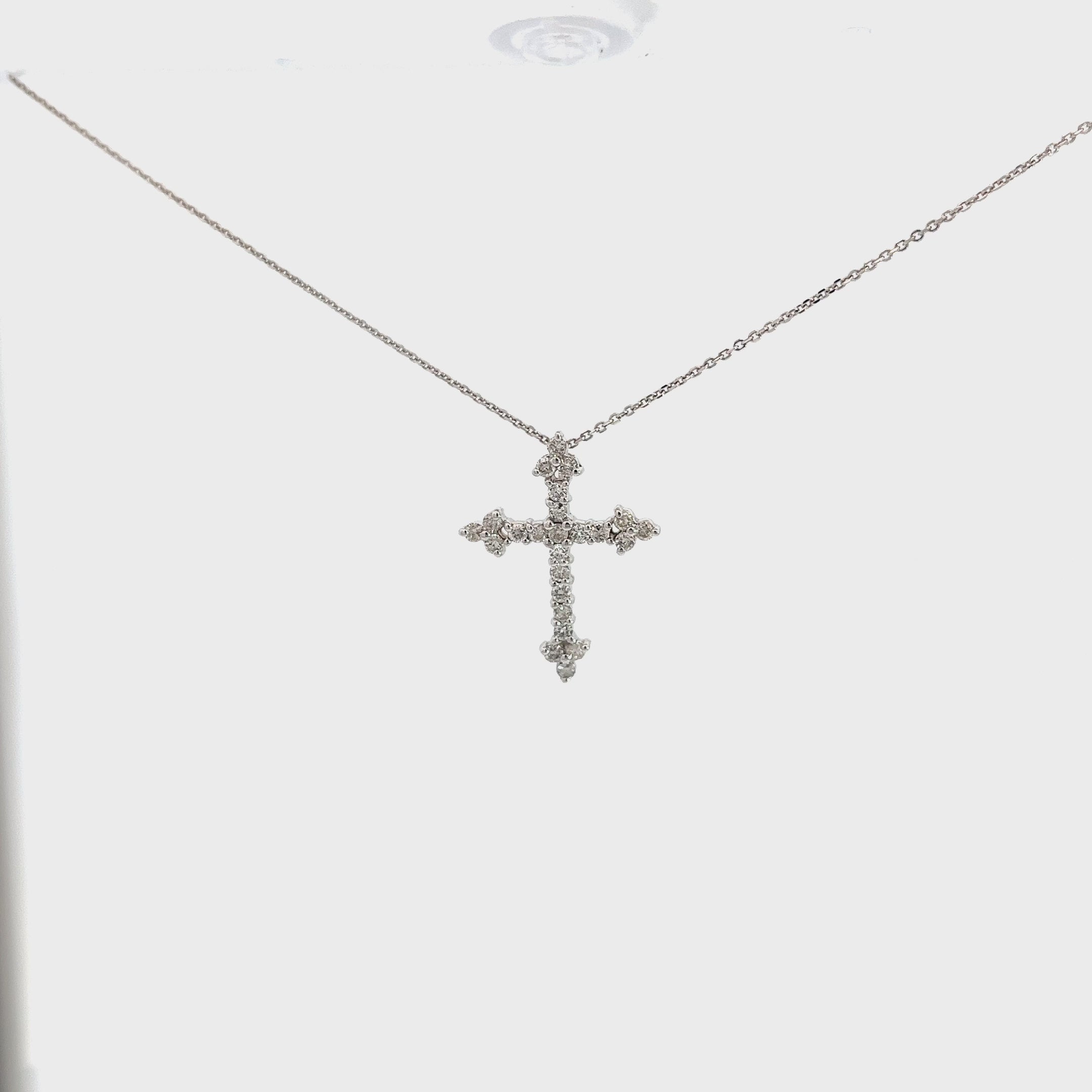 Ladies 14k white gold Diamond cross necklace