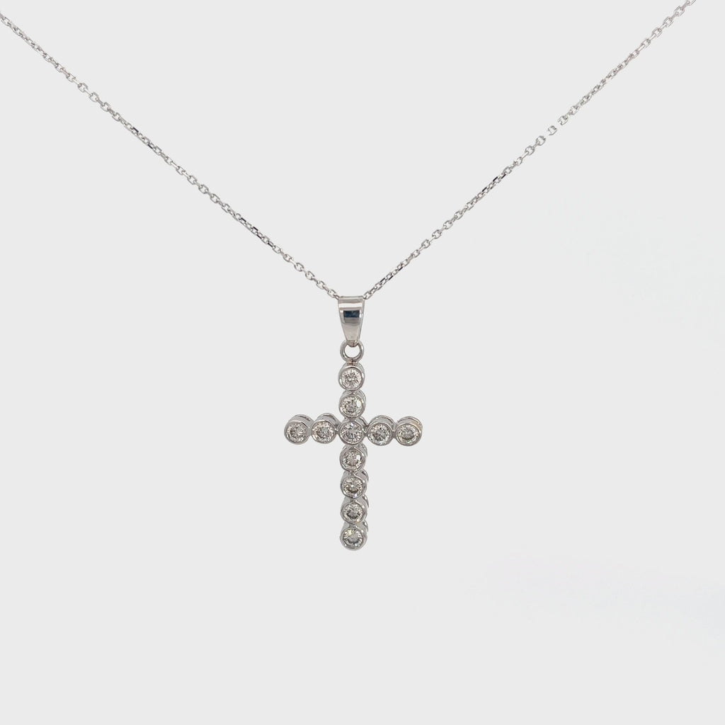 14k White Gold 1.08ct G SI1 Round Diamond Cross Necklace