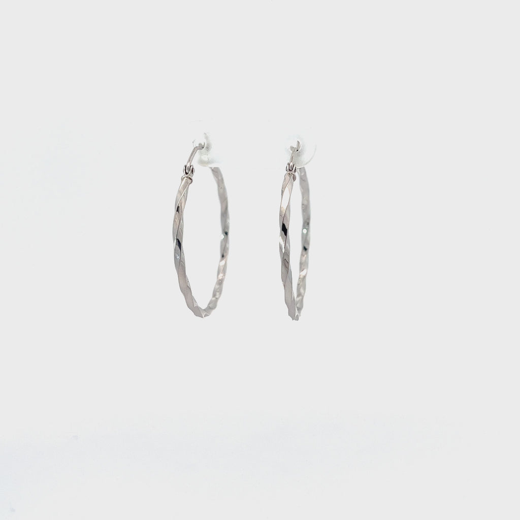 14K WHITE GOLD TWIST POLISHED HOOPS EARRING 1.80 gram