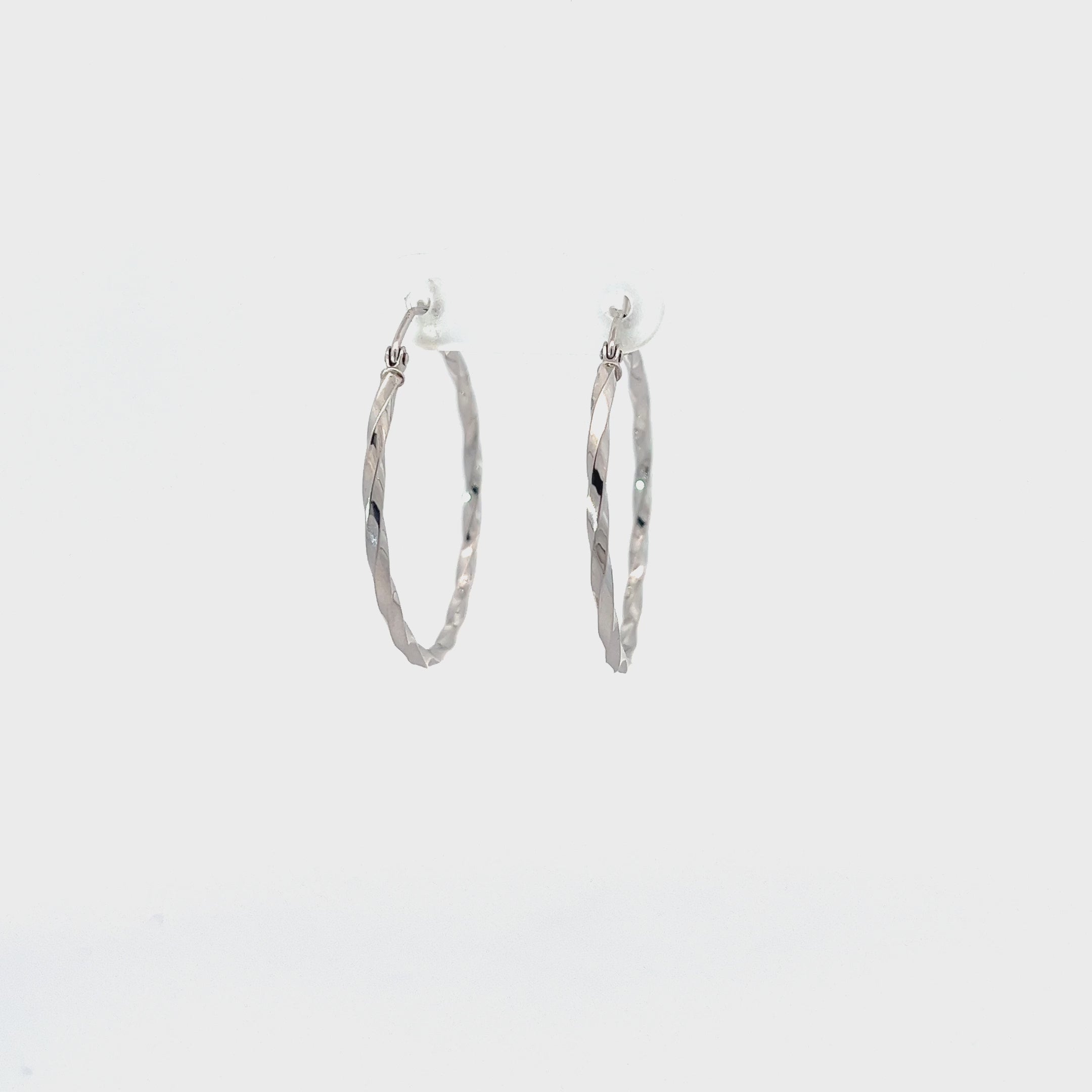 14K WHITE GOLD TWIST POLISHED HOOPS EARRING 1.80 gram