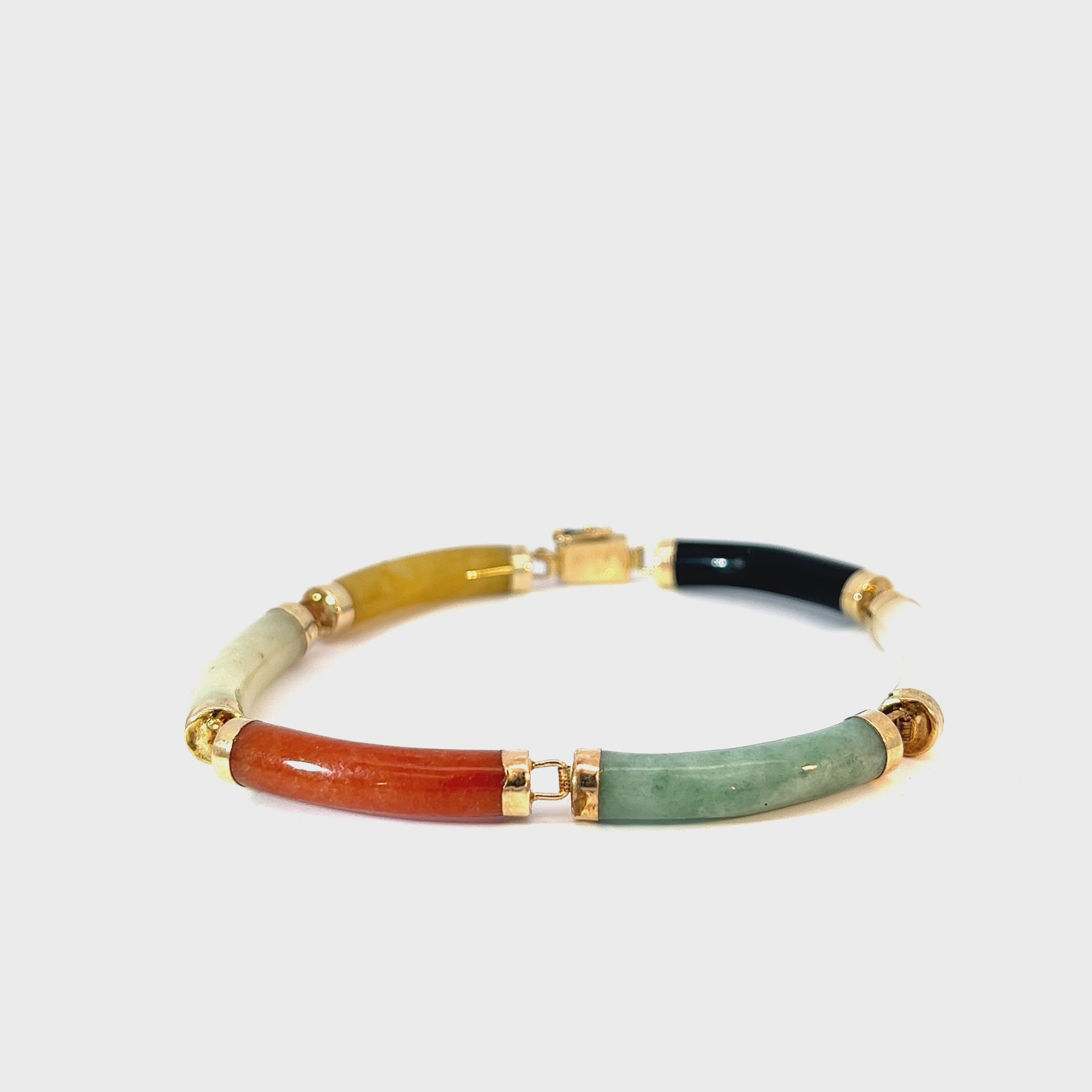 14K YELLOW GOLD MULTI COLOR 7" INCH JADE BRACELET