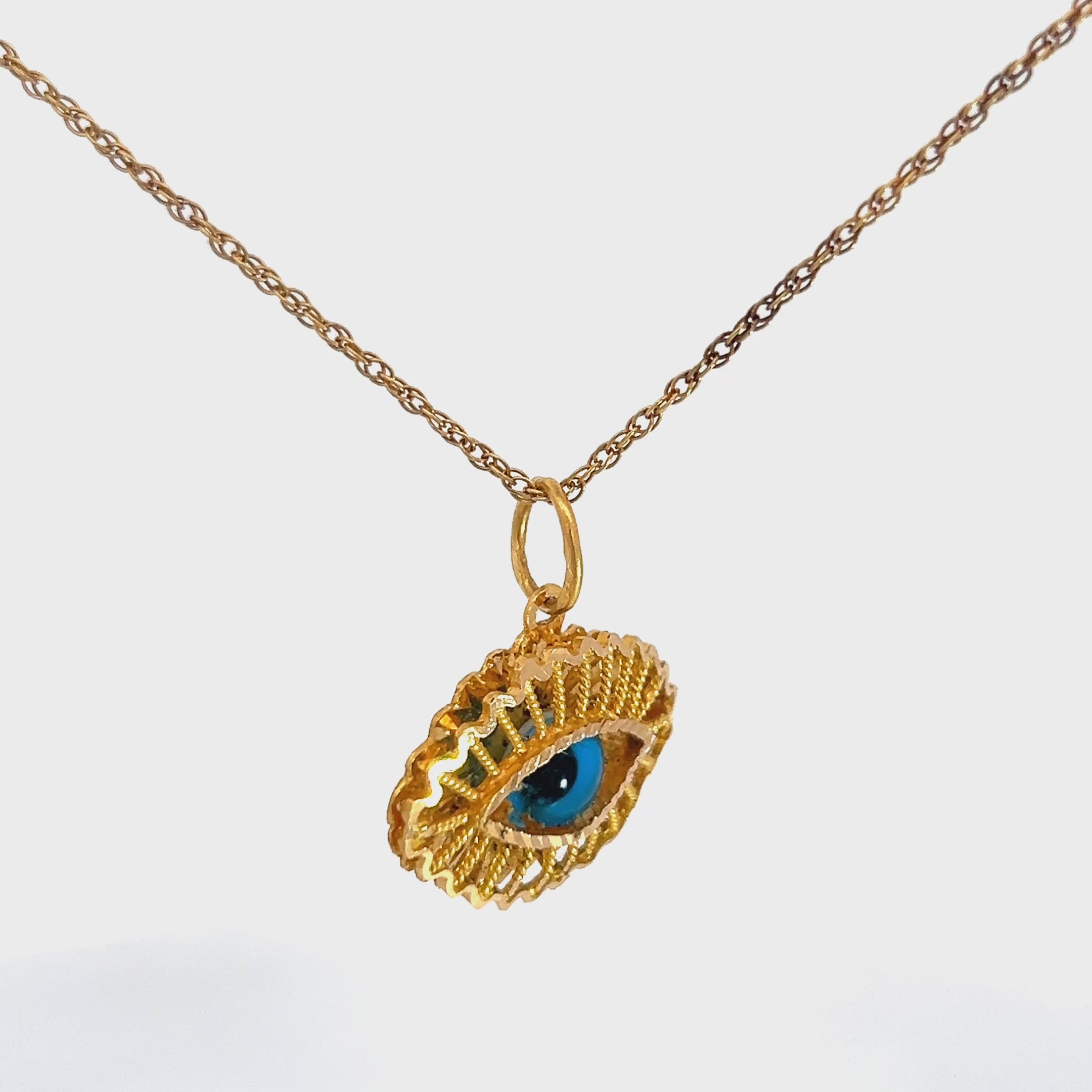 21k Evil Eye 1" x 1/2" Evil Eye Pendant on a 14k Yellow Gold Necklace 18"inch 3 Gram