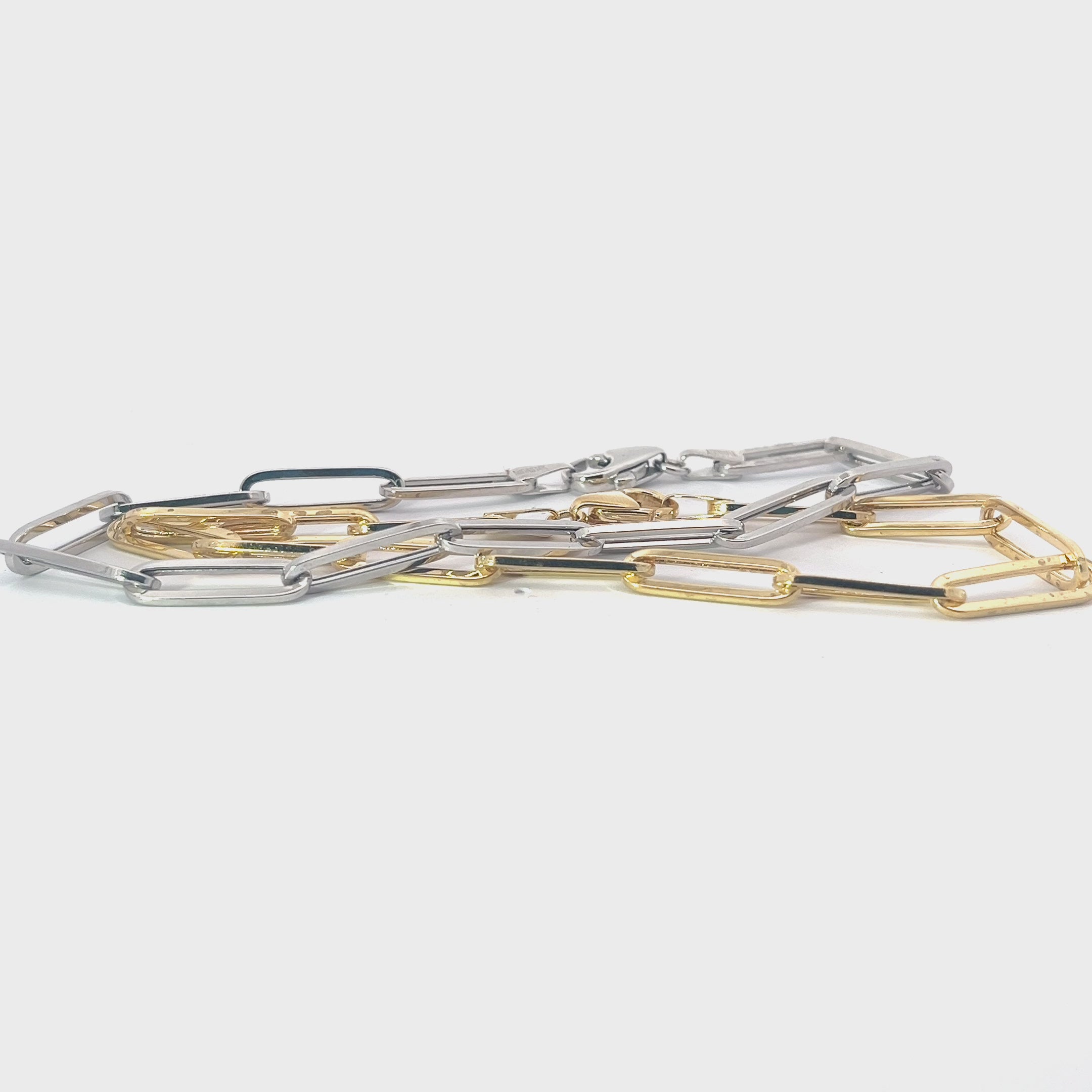 14k White and Yellow Gold Hollow Paperclip Bracelet 5.10mm