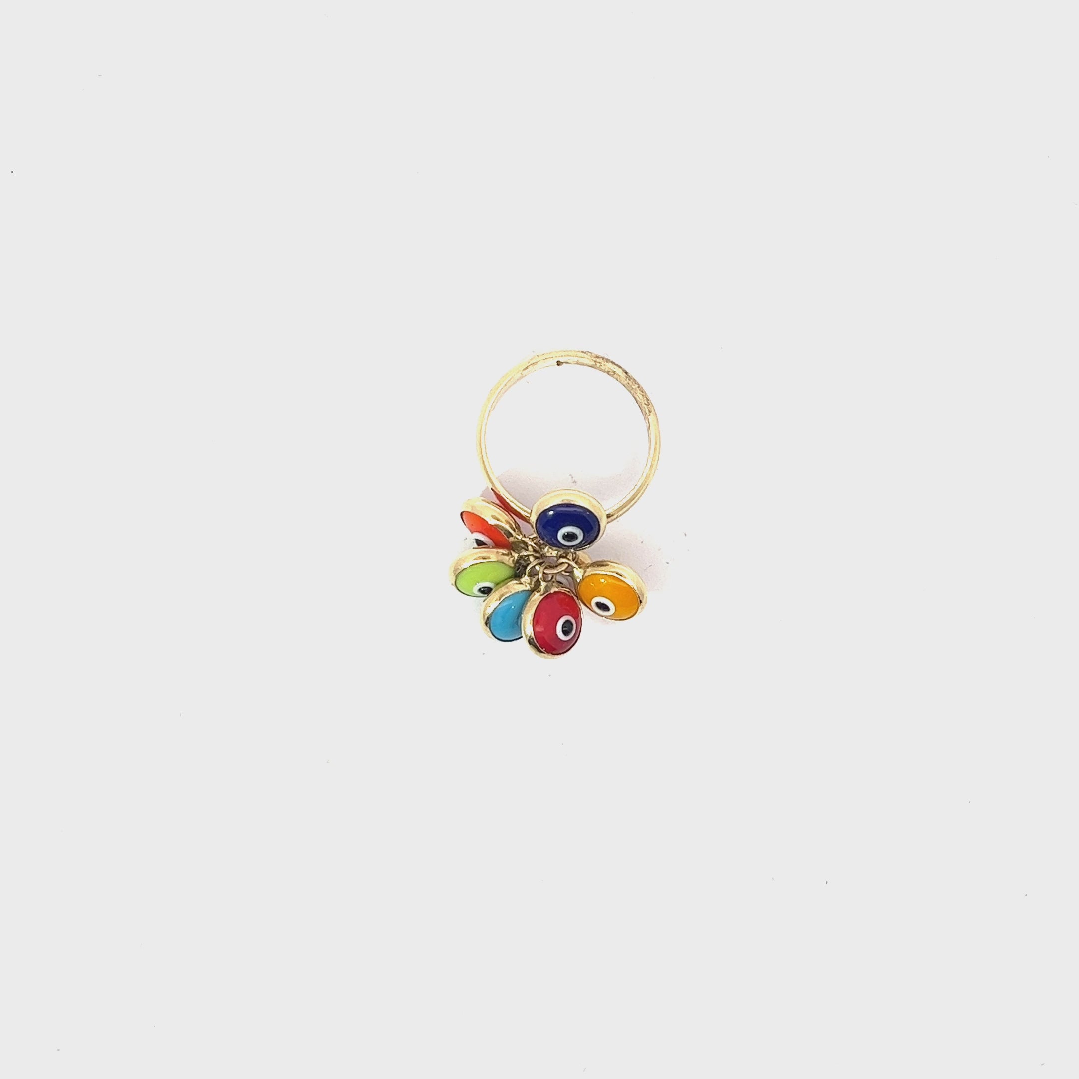 14K YELLOW GOLD MULTI COLOR EVIL EYE RING