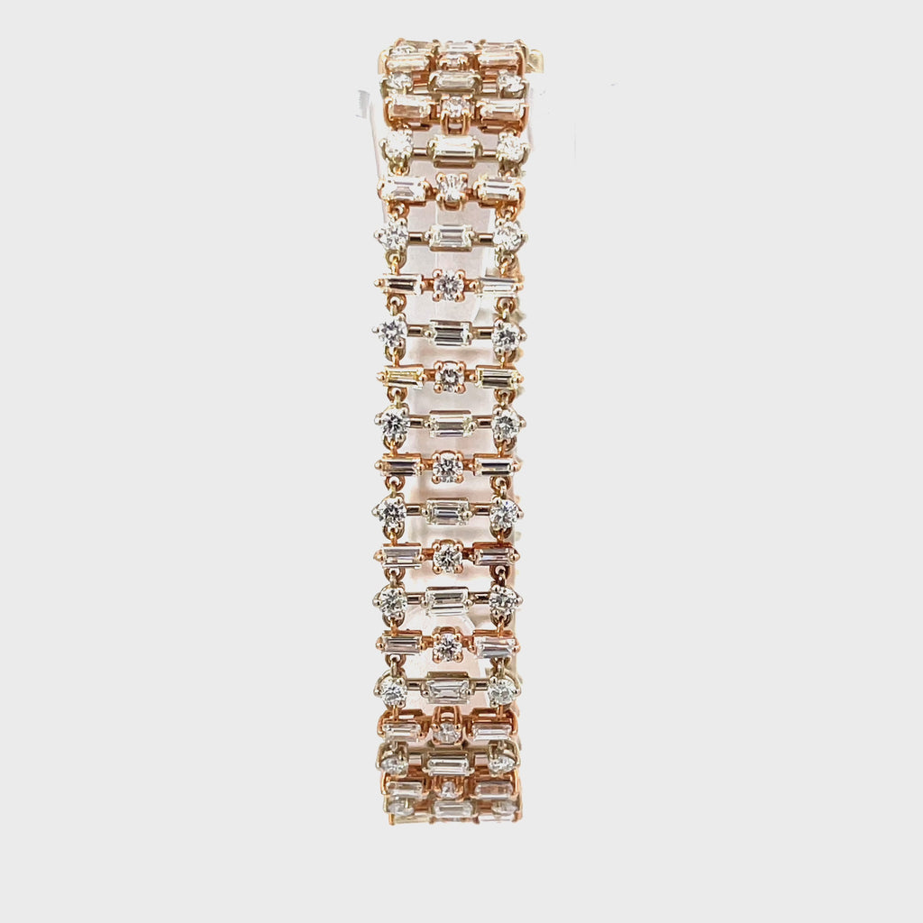 18k Rose Gold 9.16ct H VS2  Baguette and Round Diamond Bracelet