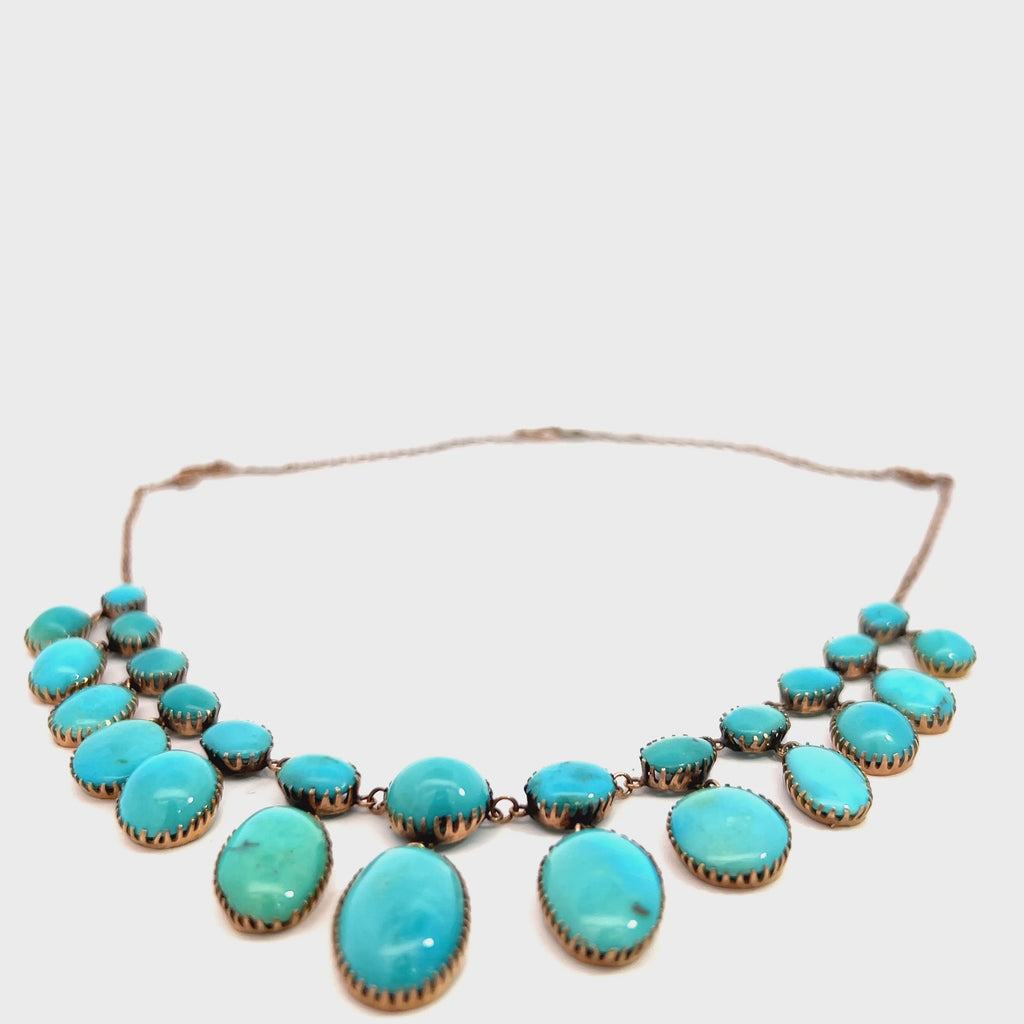 14k Rose Gold Vintage Approx. 65.00ct (25) Perfectly Matching Persian Turquoise Necklace