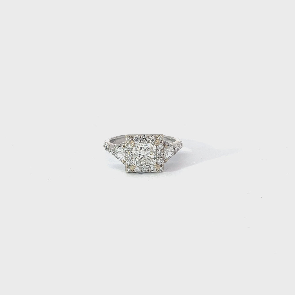 18k white gold 1.20CT H VS2 Princess Cut , .40ct G VS2 Trillion and .40ct G VS2 Round Diamond Engagement ring Certified by GIA #2406758649