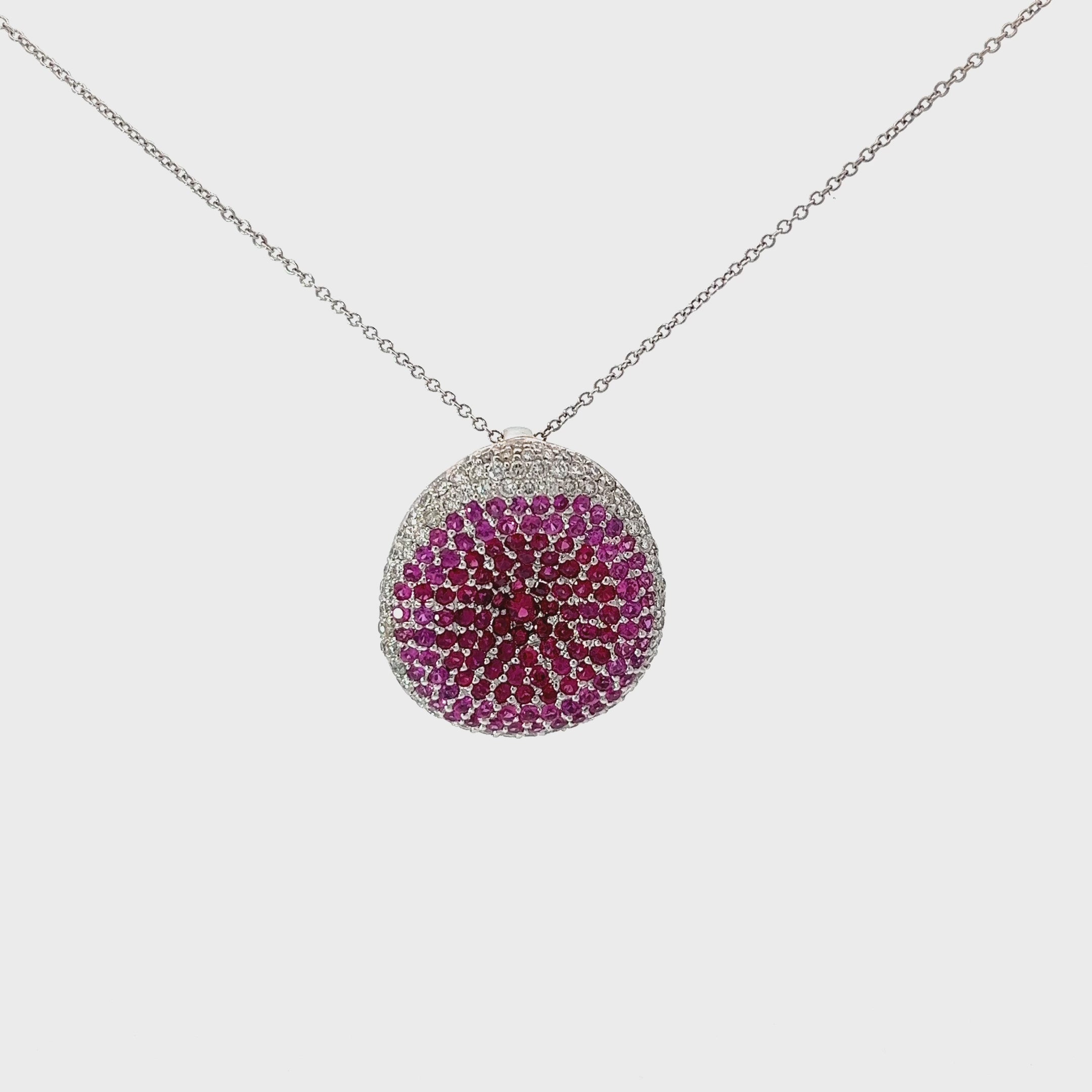 18k White Gold 2.20ct Round Ruby and 1.00ct F VS2 Round Diamond Necklace