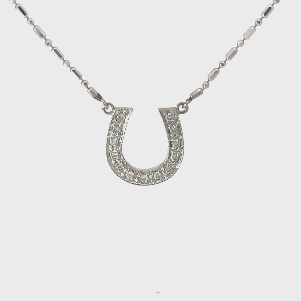 18k White Gold .15ct G SI1 Round Diamond Horse Shoe Necklace