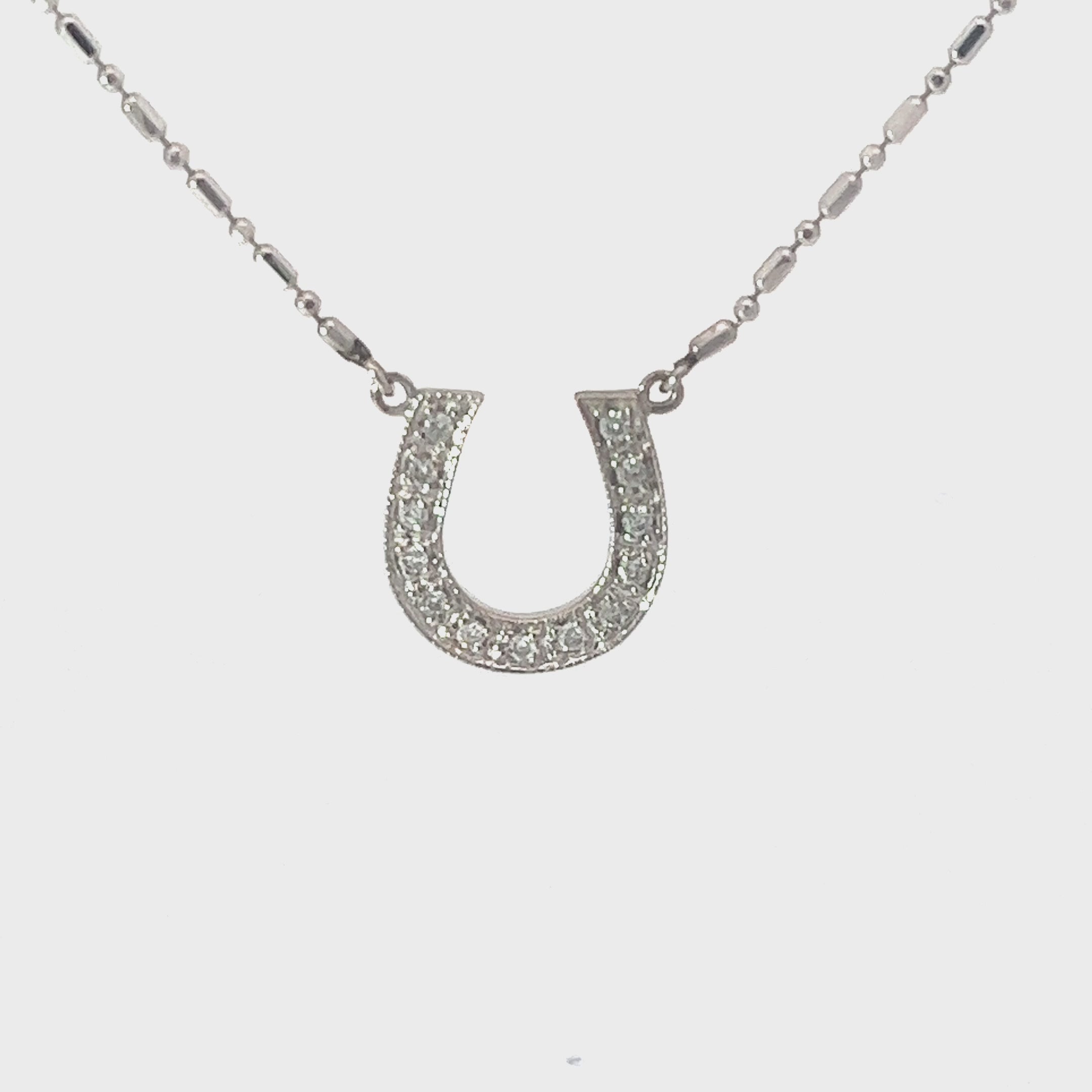 18k White Gold .15ct G SI1 Round Diamond Horse Shoe Necklace