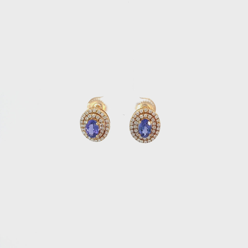 14k Yellow Gold 1.00ct Oval Tanzanite and 1.00ct G SI1 Round Diamond Earrings