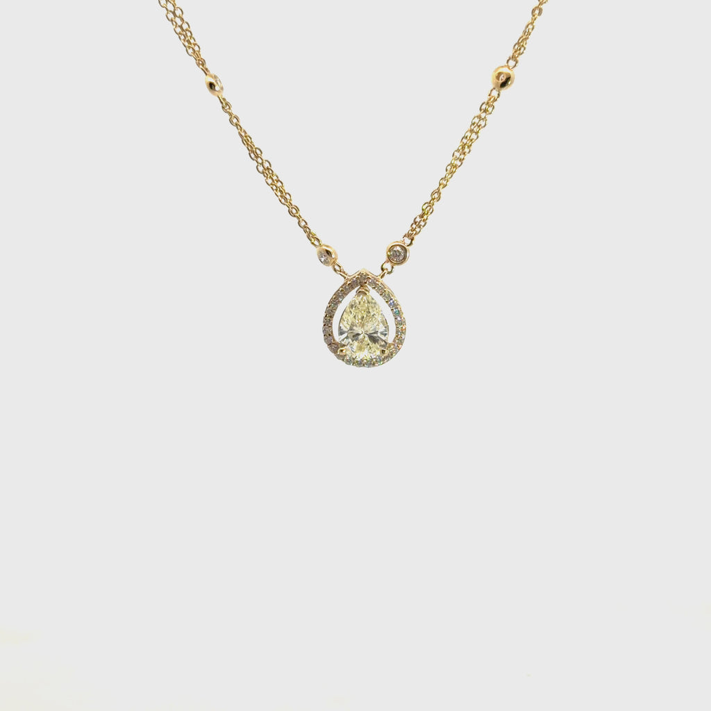 14k Yellow Gold 1.25ct Q VS2 Round Pear Shape /.37ct G VS2 Round Diamond with Diamond By Yard Necklace