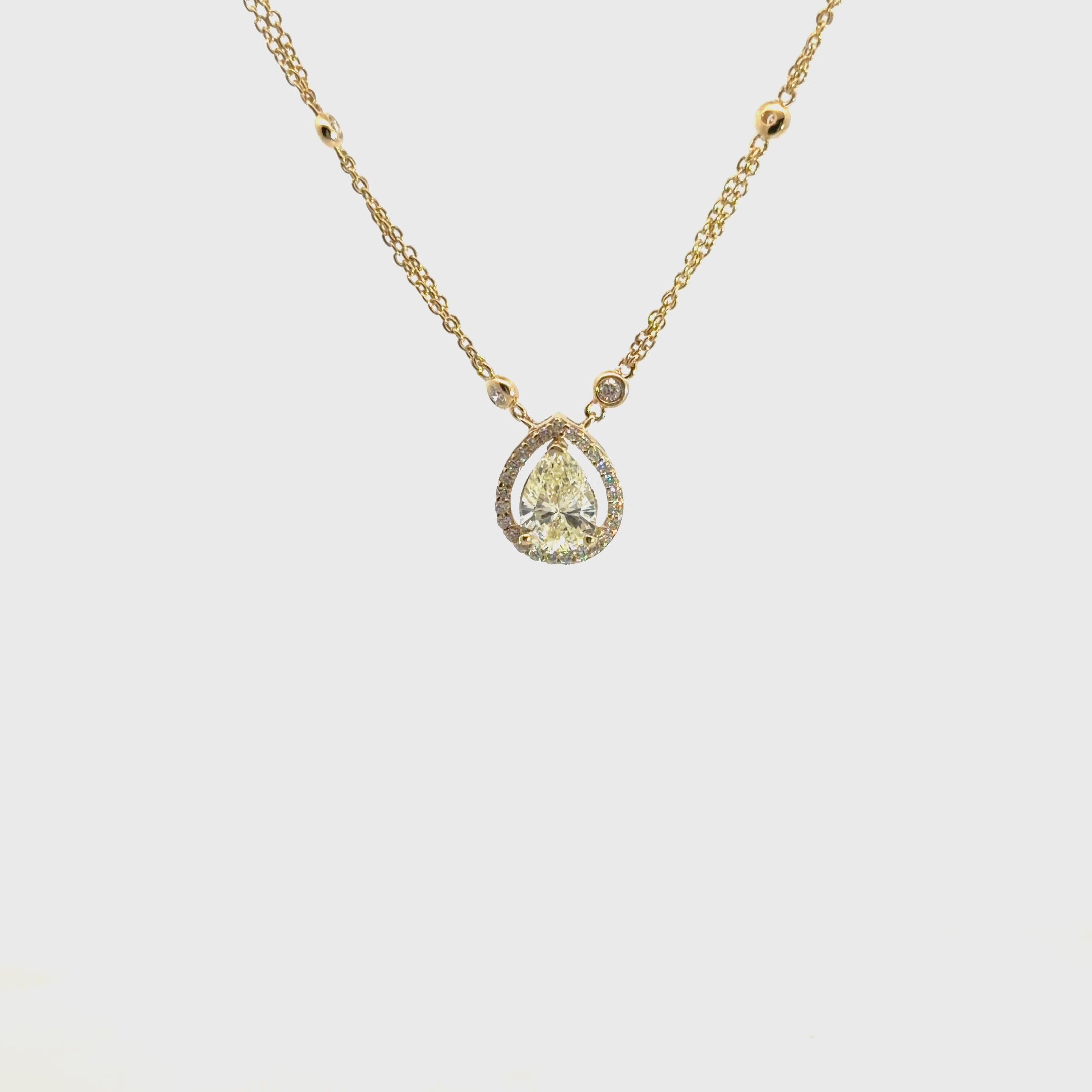 14k Yellow Gold 1.25ct Q VS2 Round Pear Shape /.37ct G VS2 Round Diamond with Diamond By Yard Necklace