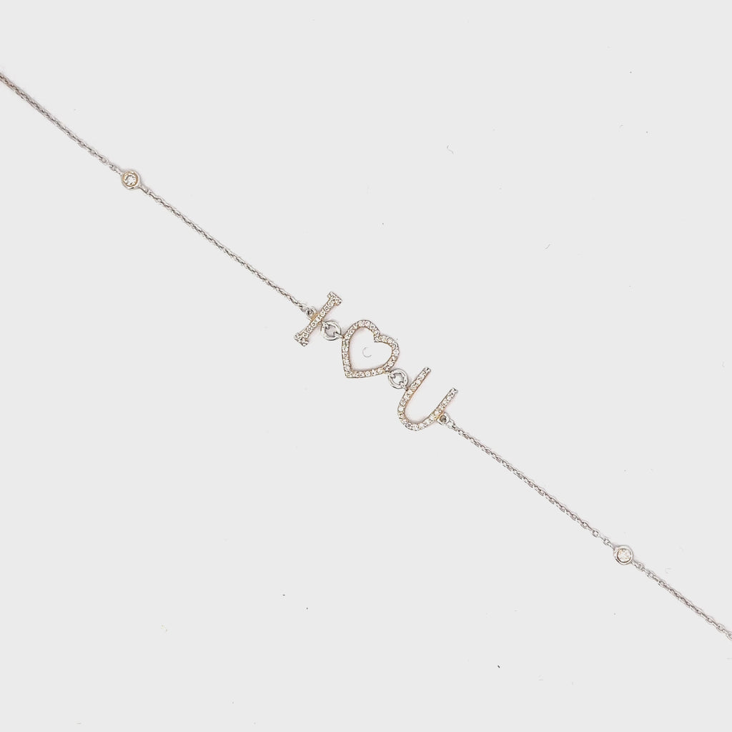 18k White Gold .30ct G VS2 Diamond "I love You" Bracelet