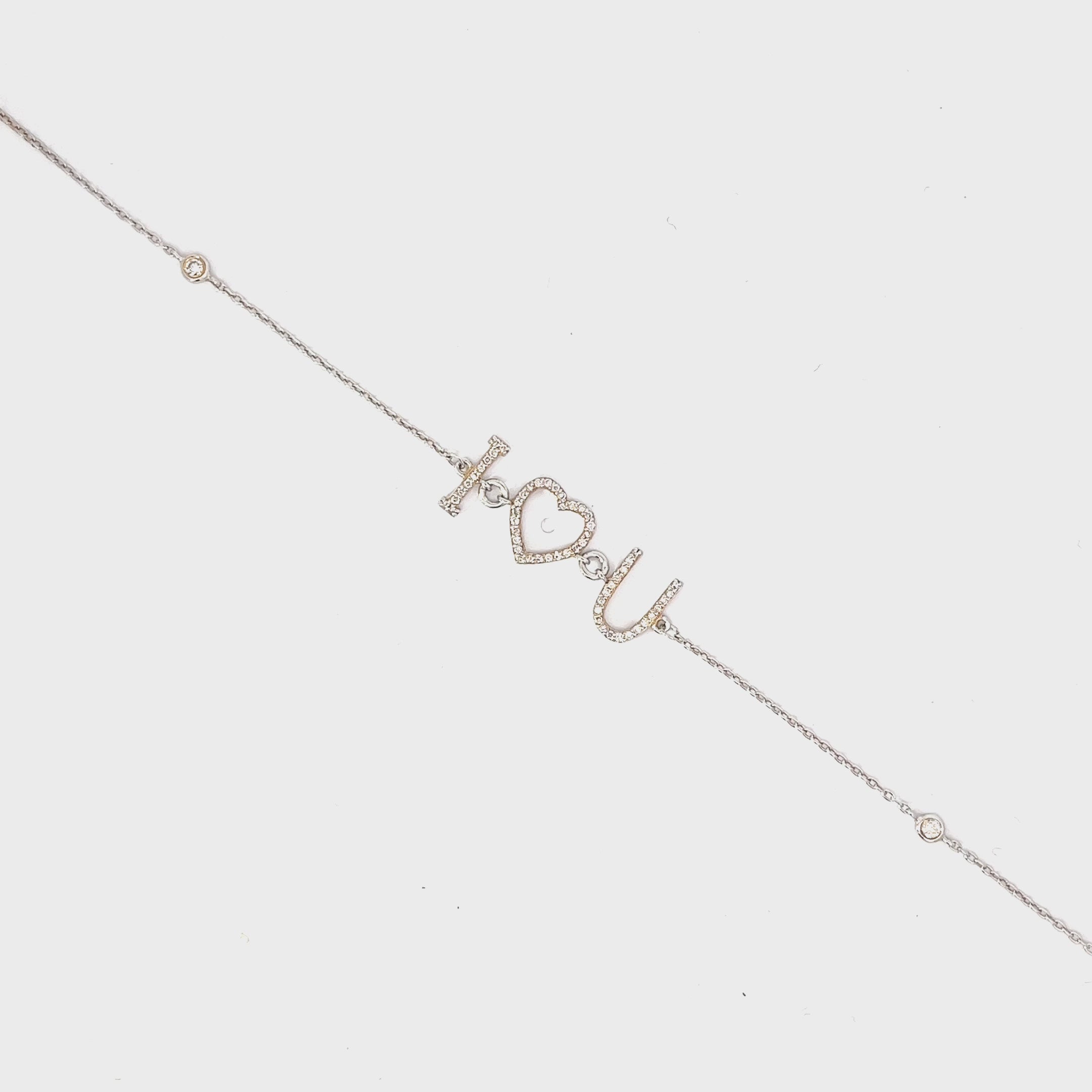 18k White Gold .30ct G VS2 Diamond "I love You" Bracelet